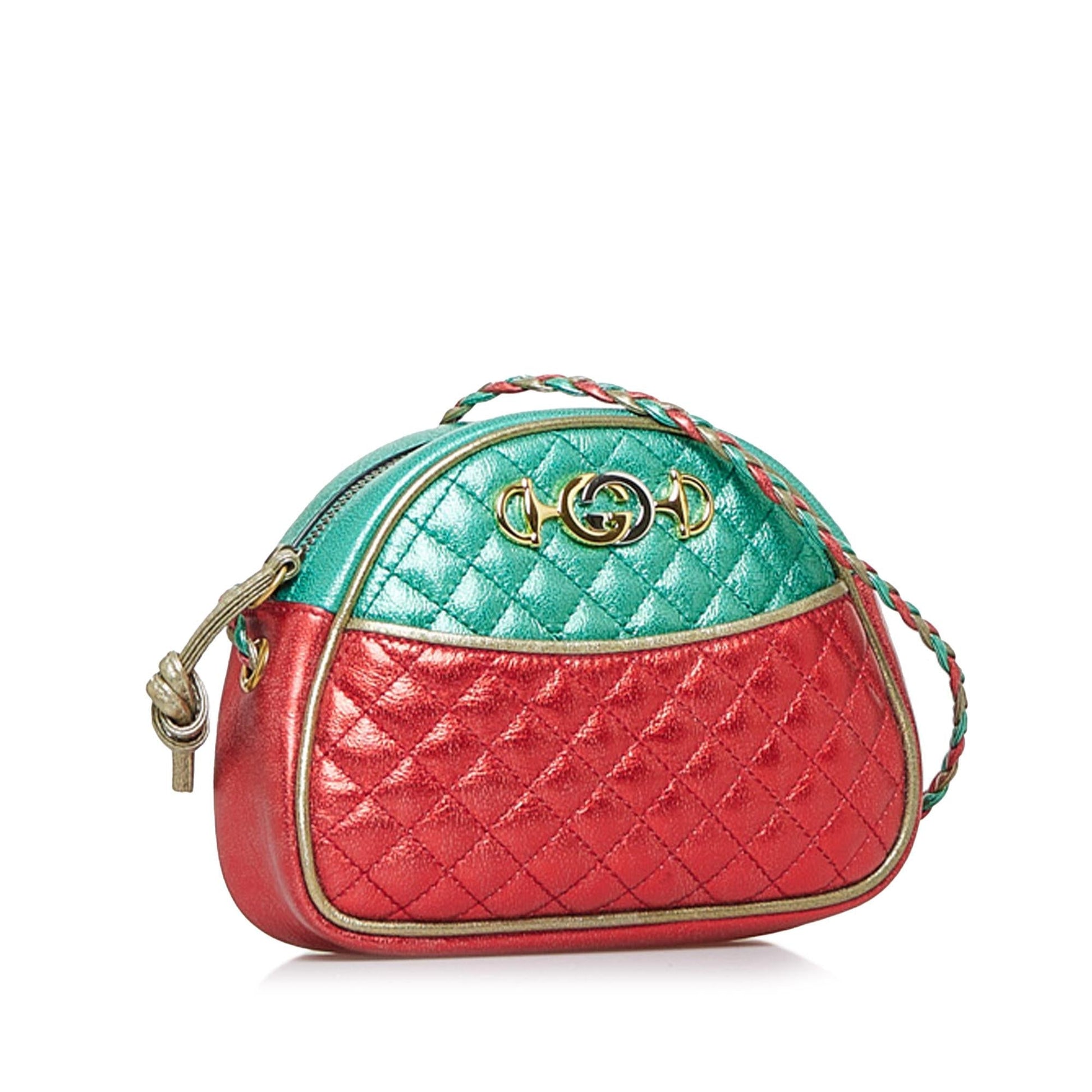 Gucci Trapuntata SHG-jBPqBe Calf Red Green Mini Crossbody Bag