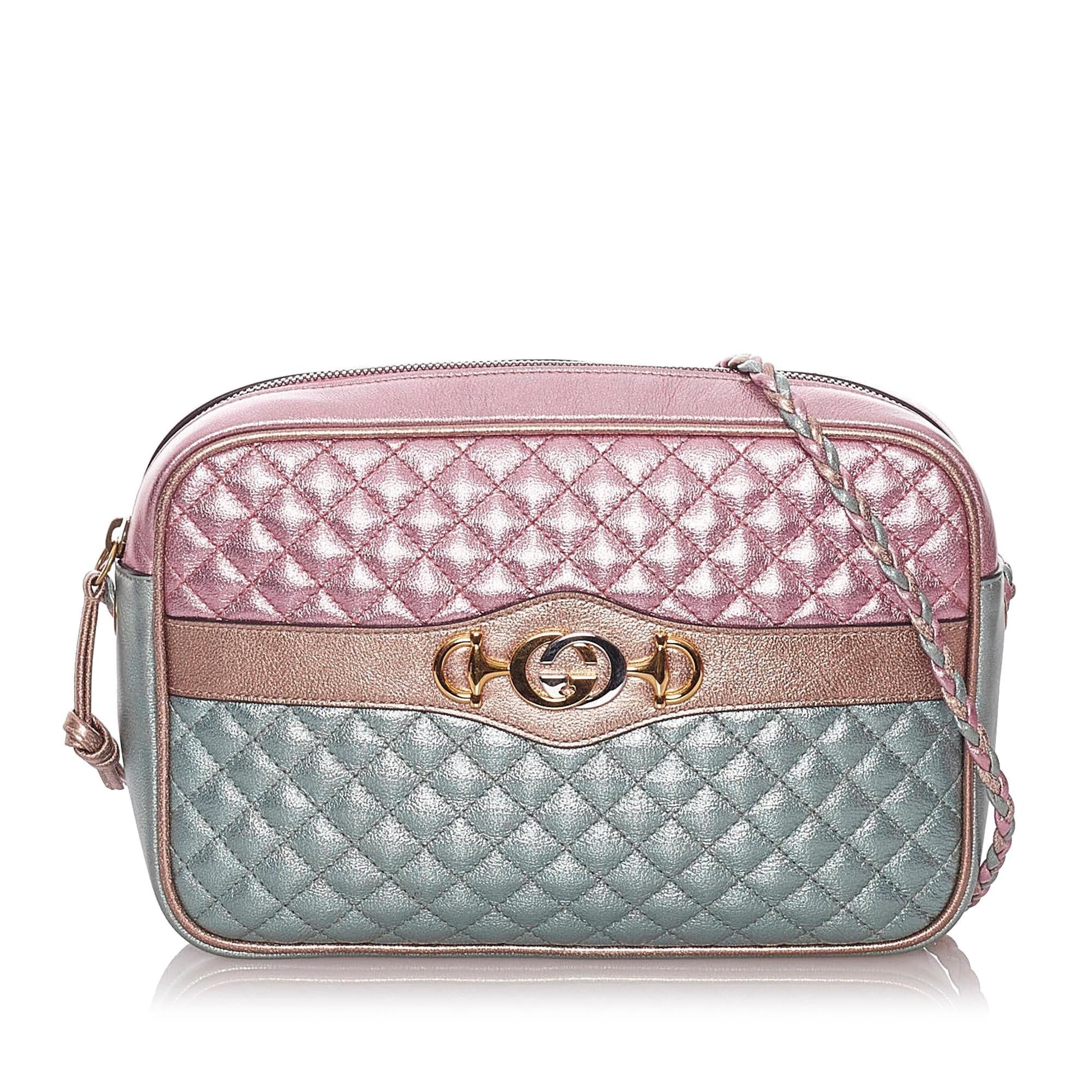 Gucci Trapuntata SHG Leather Calf Pink Green Crossbody Bag
