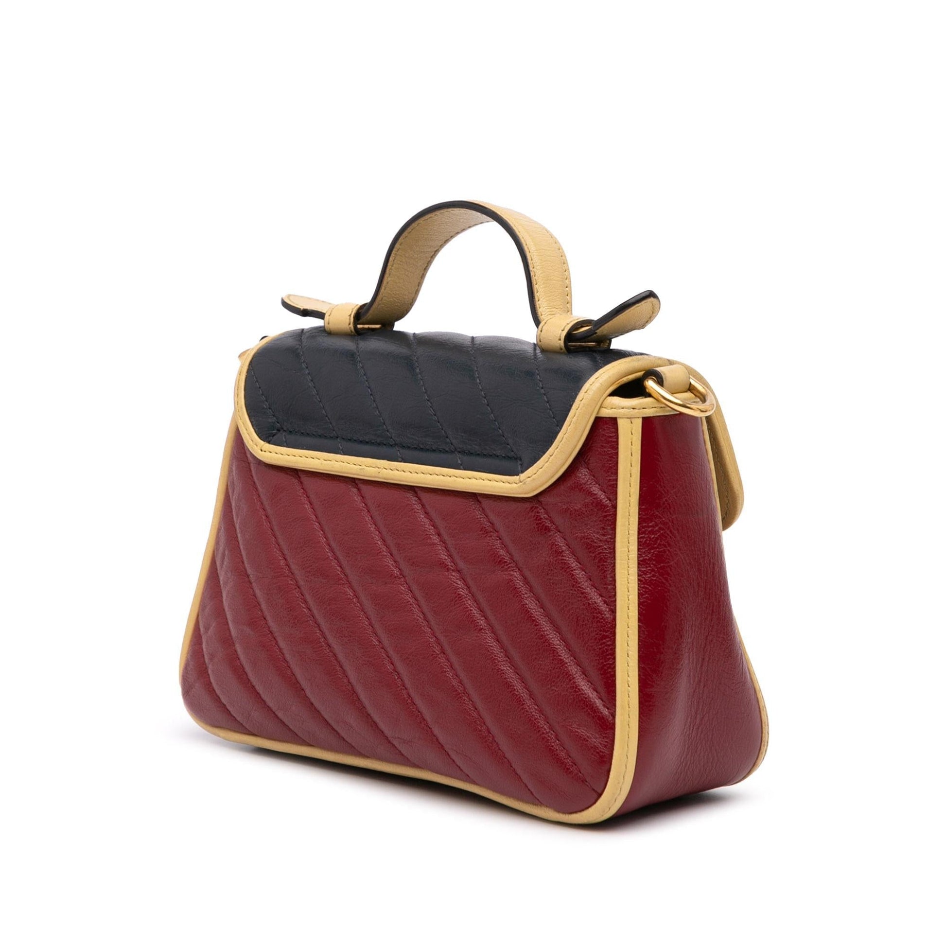 Gucci Tricolor GG Marmont Torchon Top Matelasse Leather Calf Red Satchel Bag