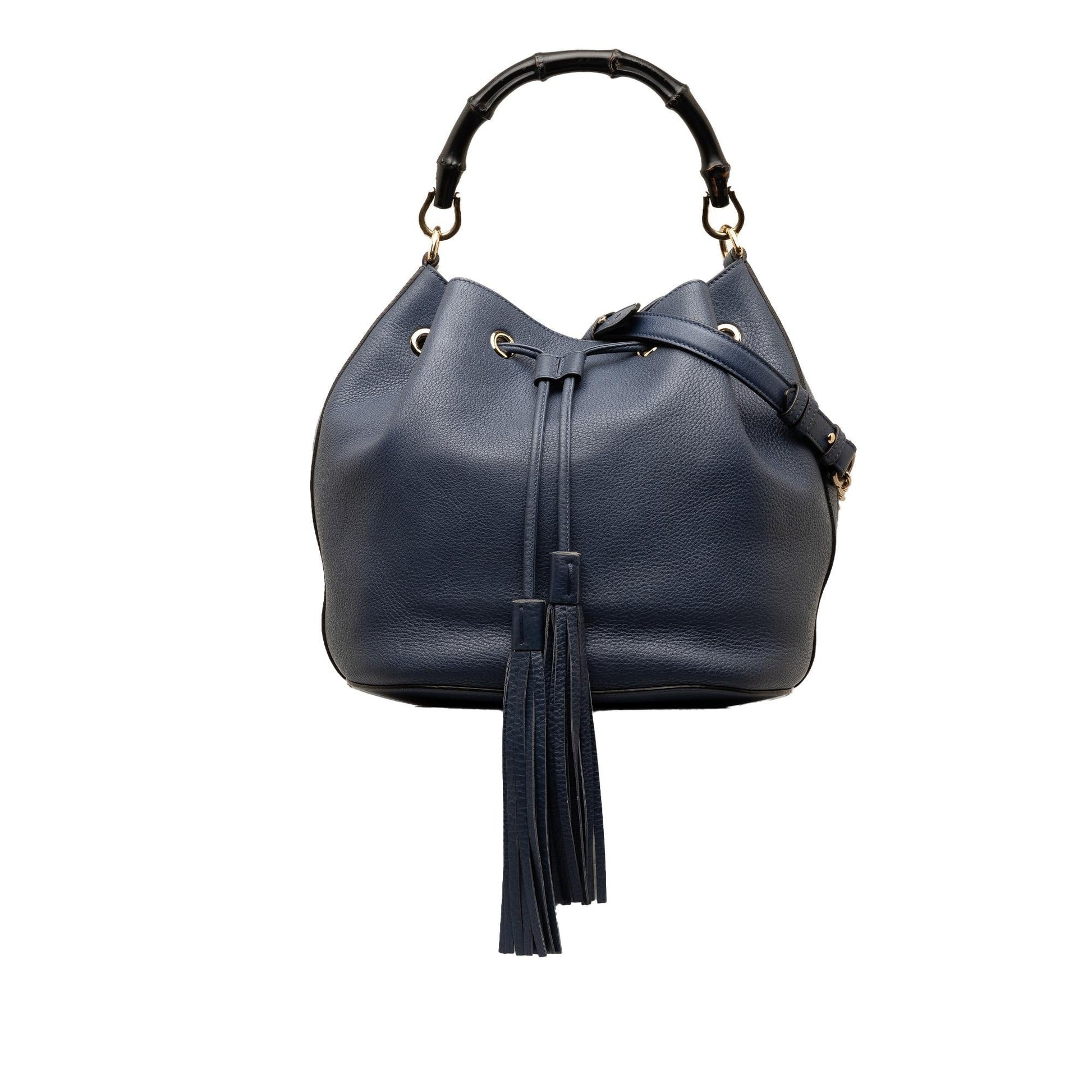 Gucci Miss Bamboo SHG-wpdVi1 Leather Calf Blue Bucket Shoulder Bag