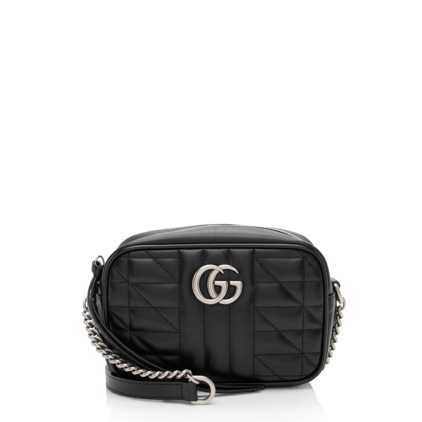 Gucci Mixed GG Marmont Aria Chain Matelasse Leather Black Mini Crossbody Bag