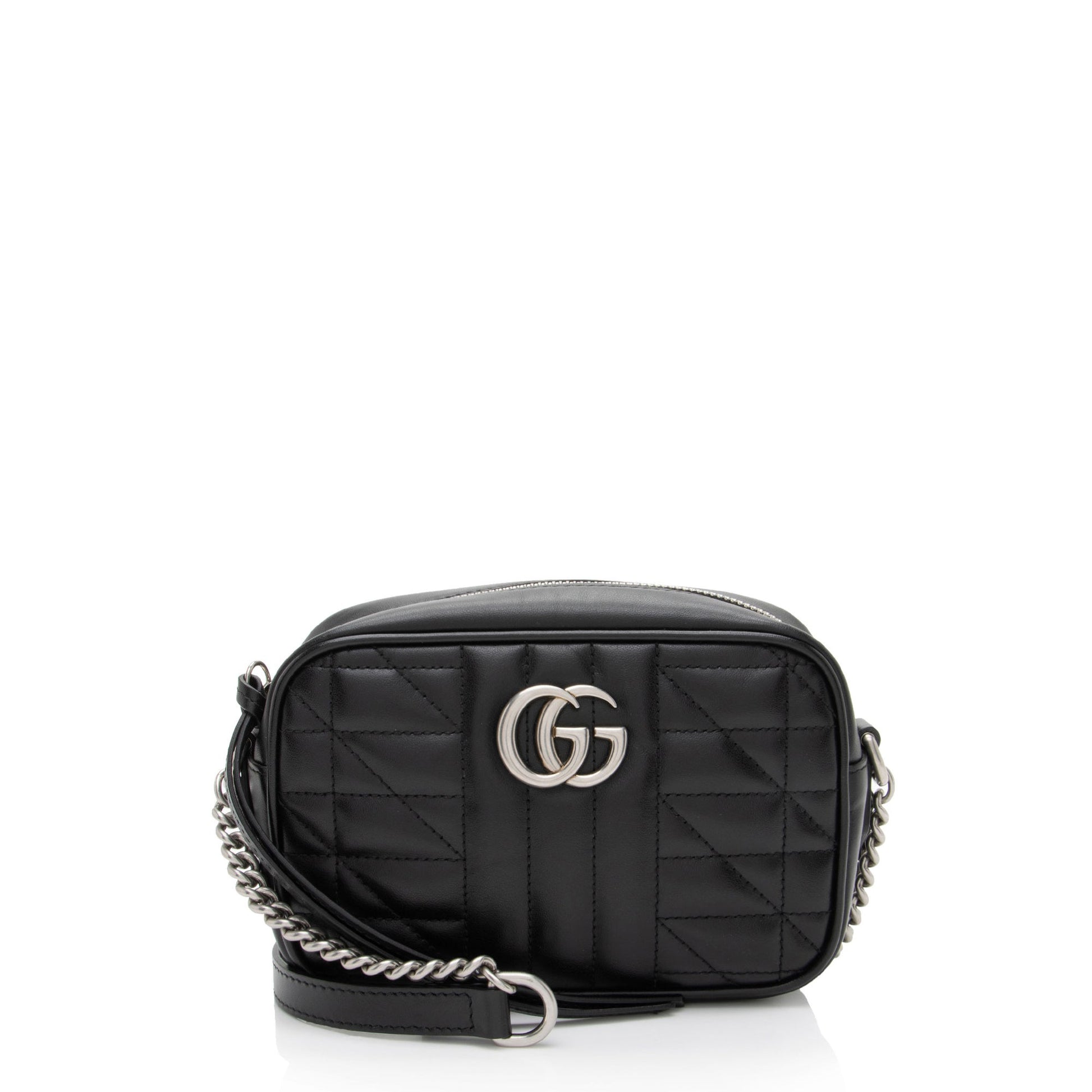 Gucci Mixed GG Marmont Aria Chain Matelasse Leather Black Mini Crossbody Bag