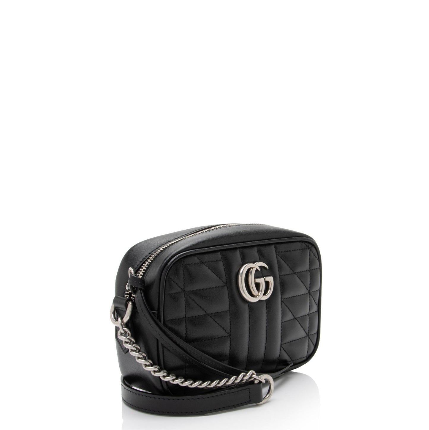 Gucci Mixed GG Marmont Aria Chain Matelasse Leather Black Mini Crossbody Bag