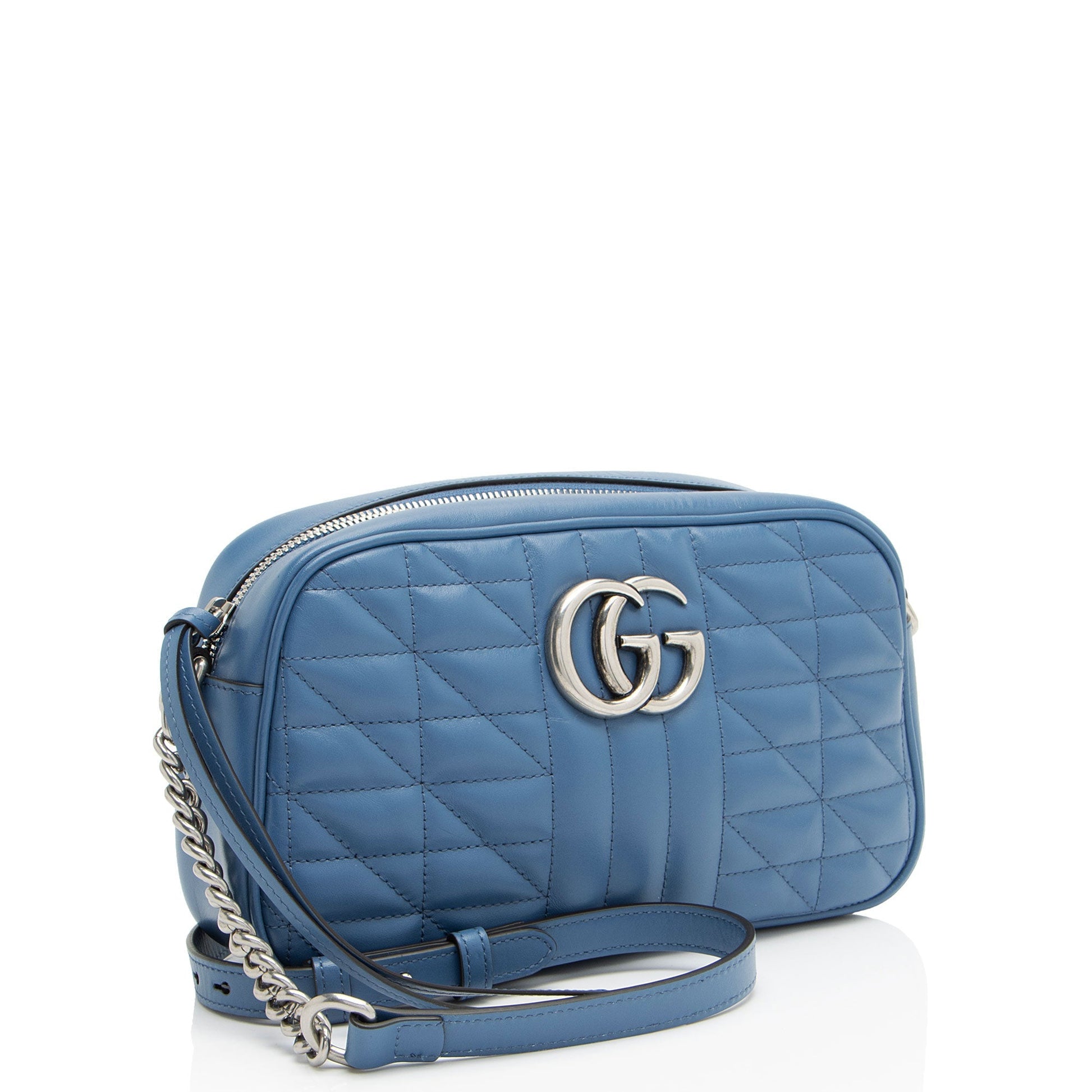 Gucci Mixed GG Marmont Aria Camera Matelasse Leather Blue Small Crossbody Bag