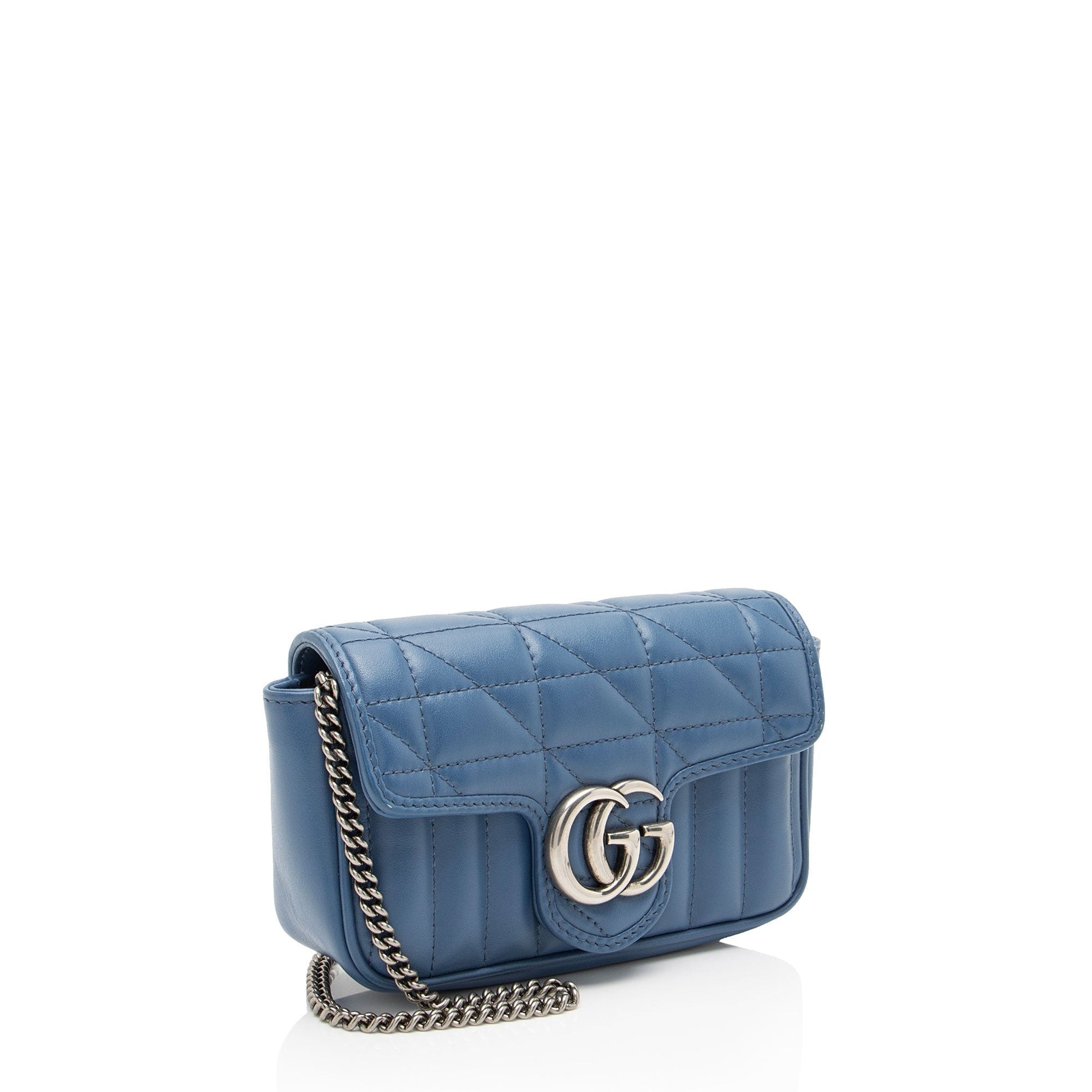 Gucci Mixed GG Marmont Aria Flap Matelasse Leather Blue Mini Crossbody Bag Flap Bag