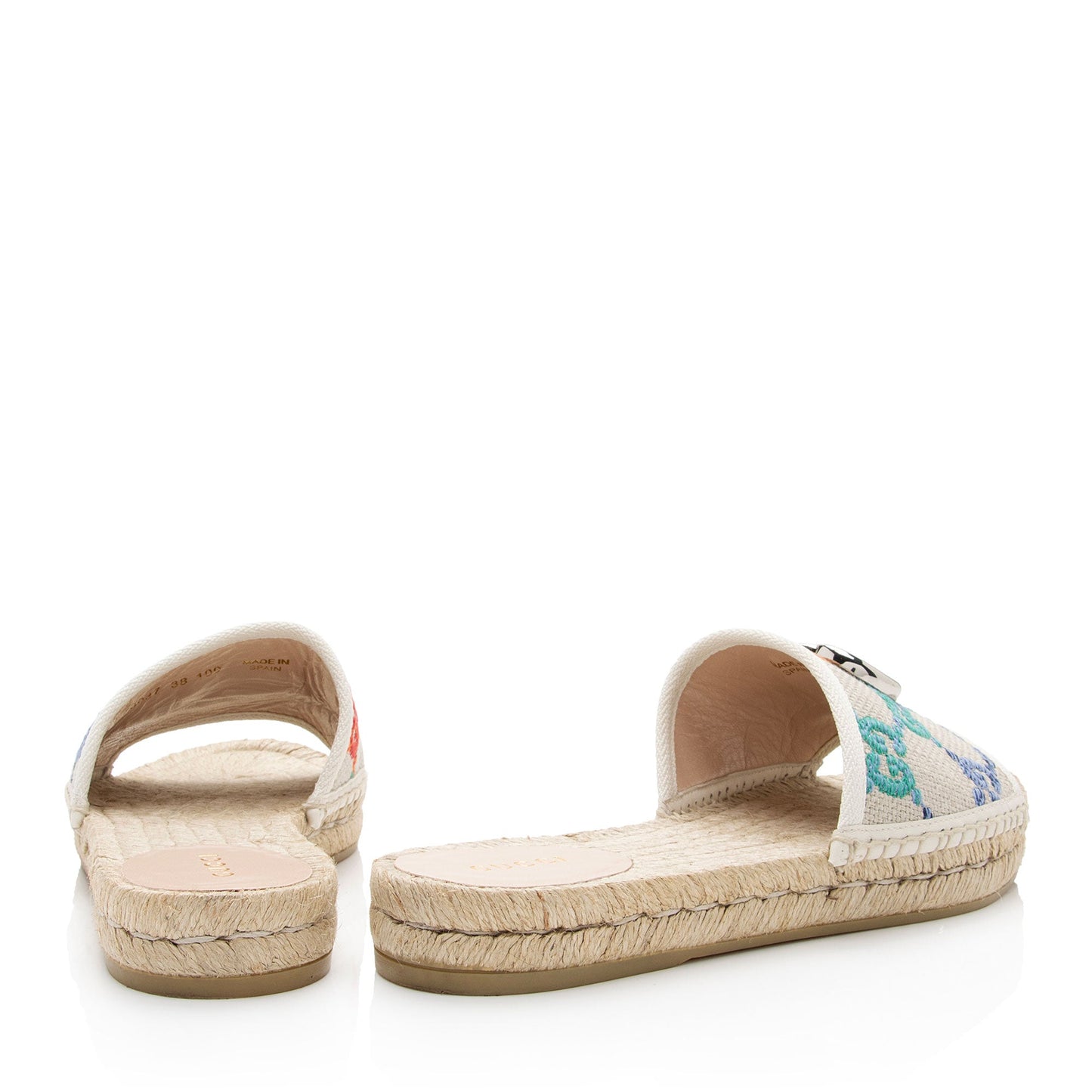 Gucci Multicolor GG Espadrille Slides - Leather Canvas Raffia White Shoes