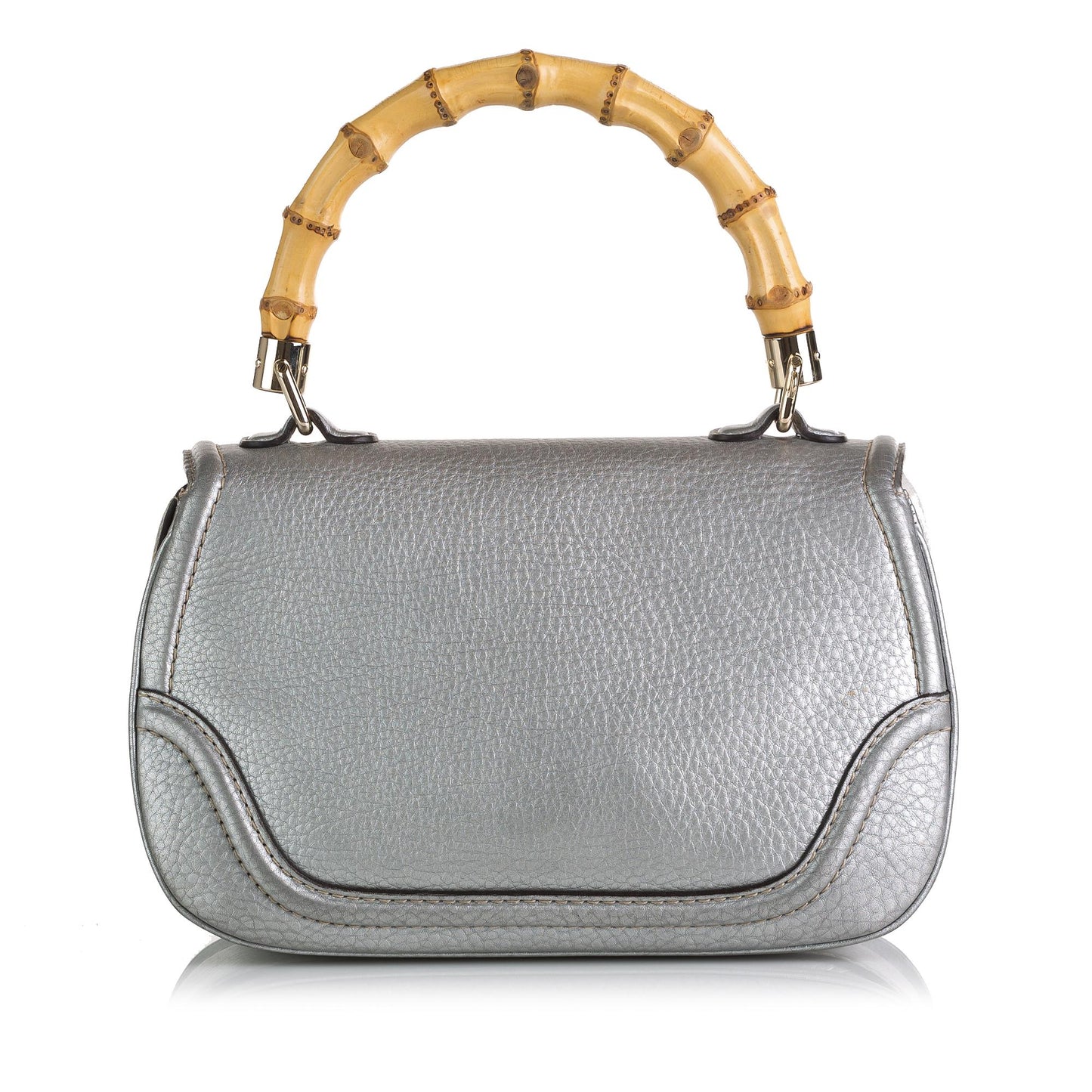 Gucci New Bamboo SHG Leather Calf Silver Satchel Bag