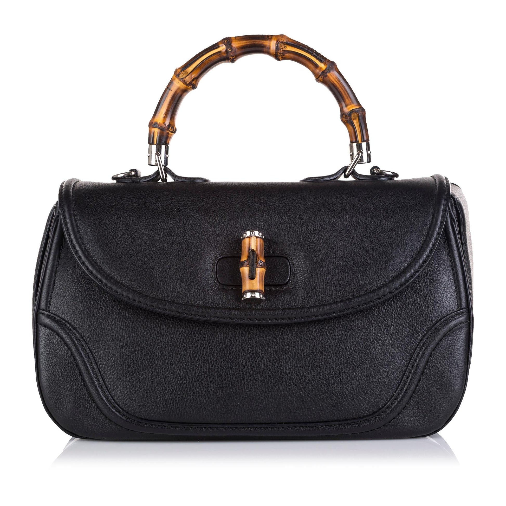 Gucci New Bamboo SHG-igSU8H Calf Black Top Handle Satchel Bag