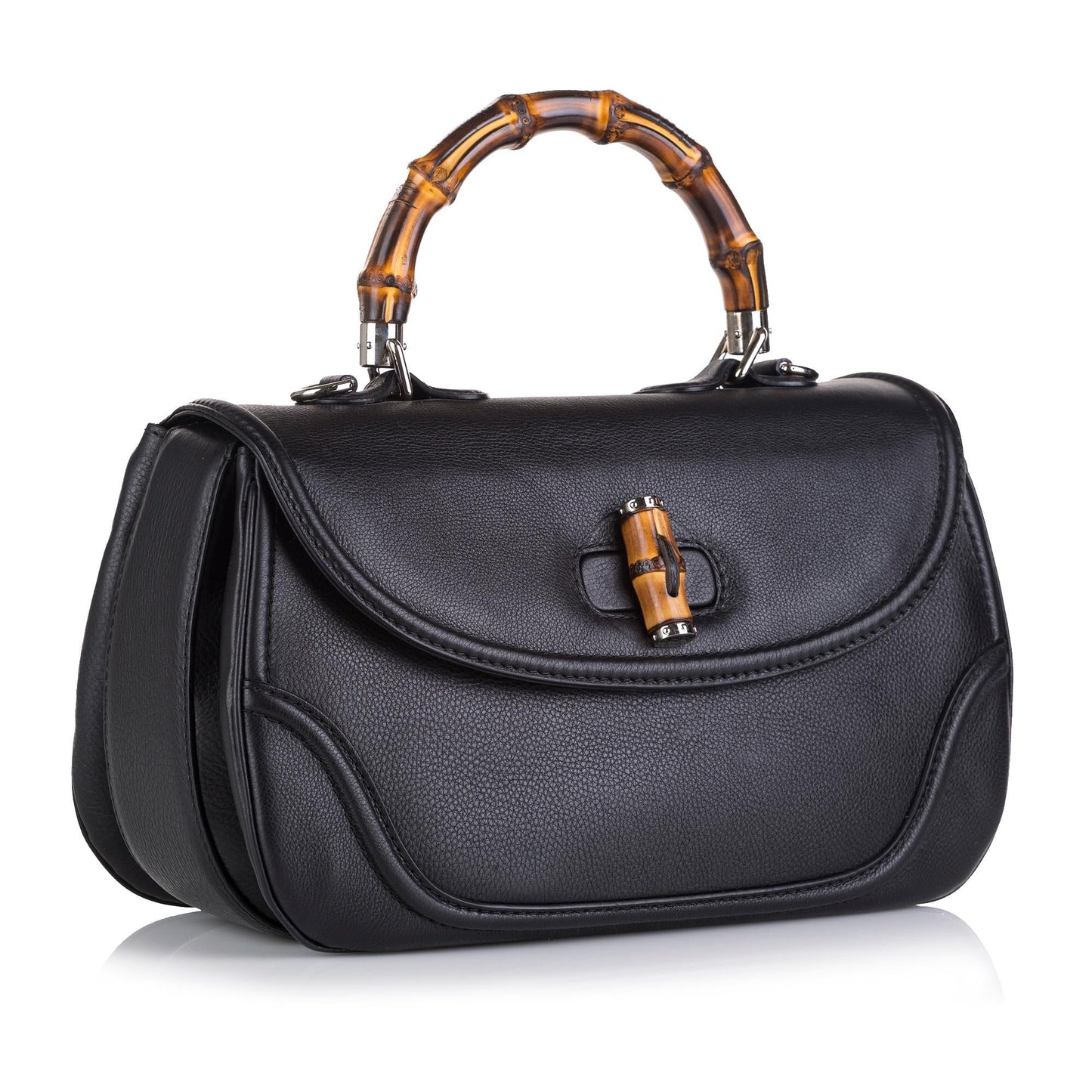 Gucci New Bamboo SHG-igSU8H Calf Black Top Handle Satchel Bag