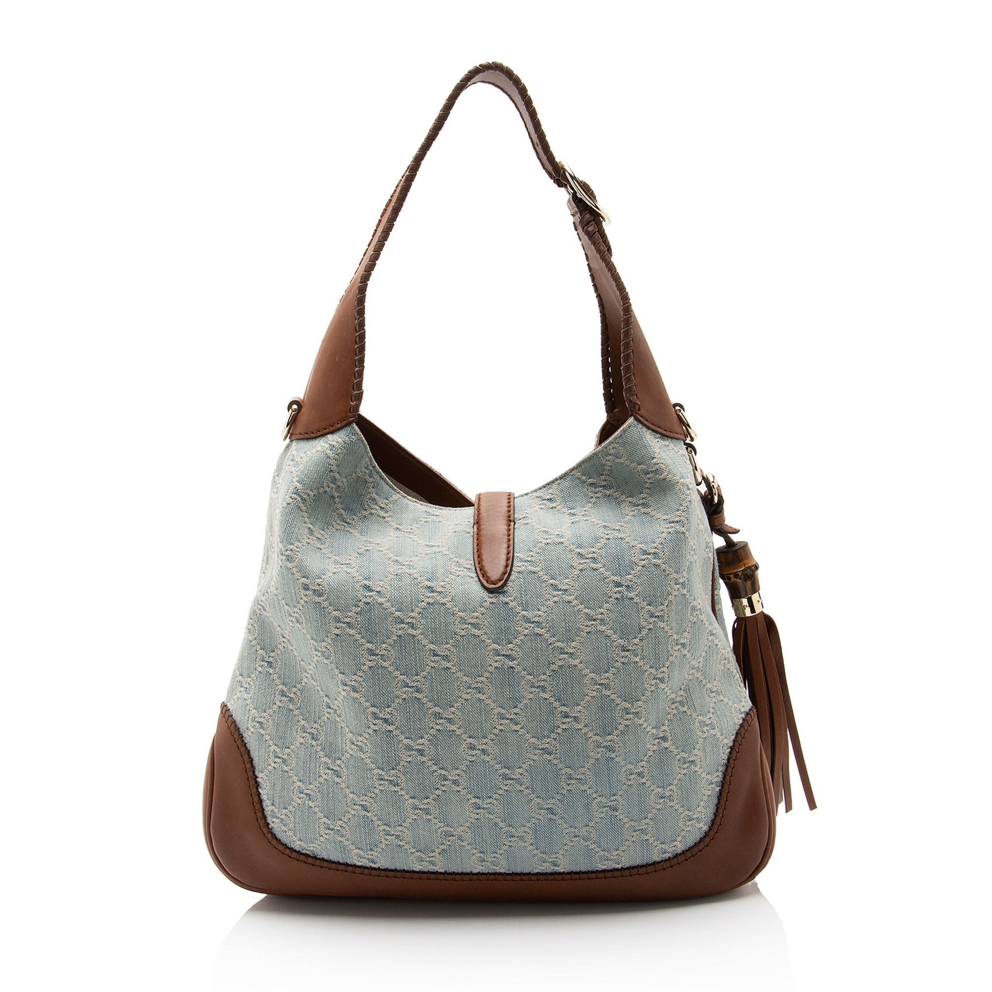 Gucci GG New Jackie SHF-I4xdgI Leather Denim Brown Blue Shoulder Bag