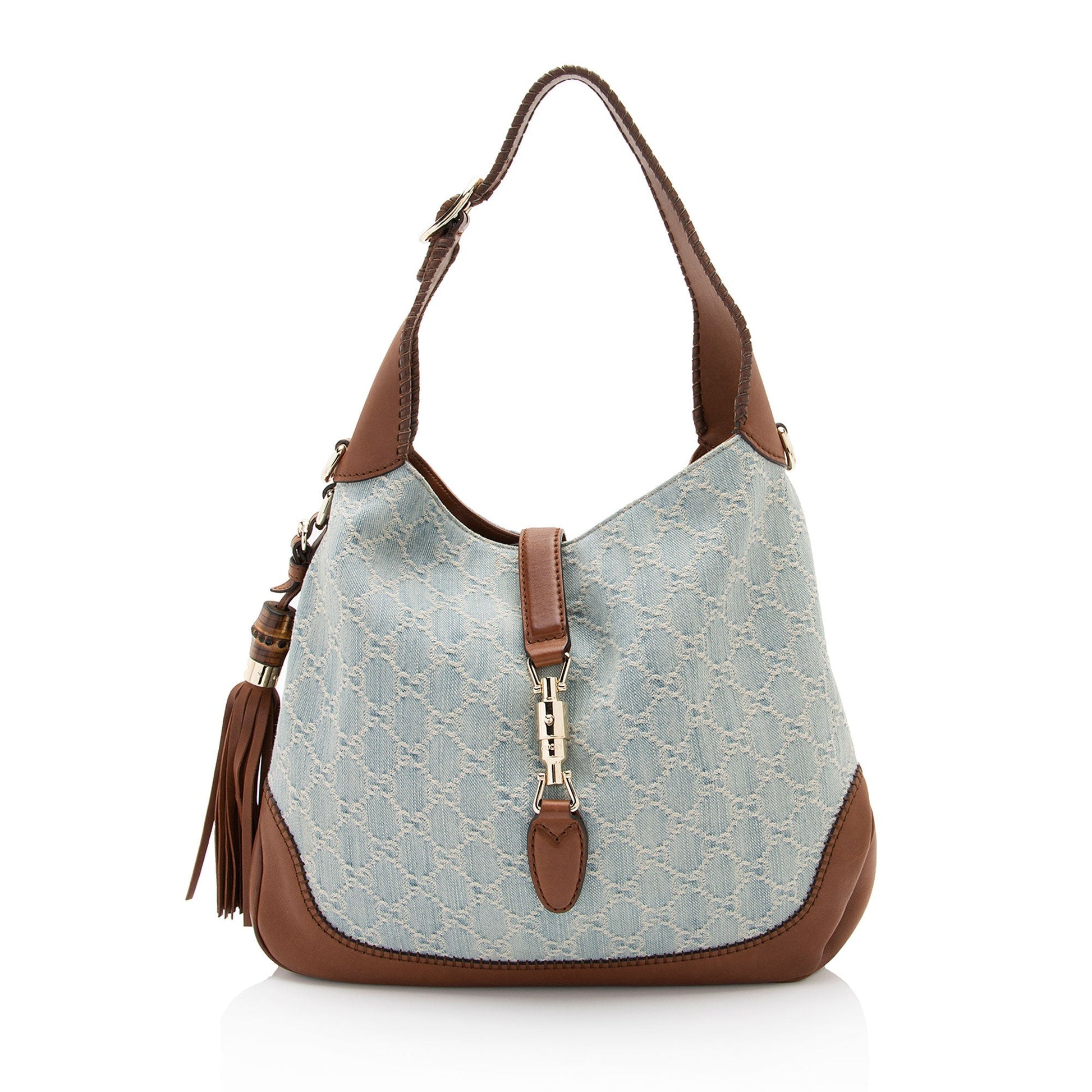 Gucci GG New Jackie SHF-I4xdgI Leather Denim Brown Blue Shoulder Bag
