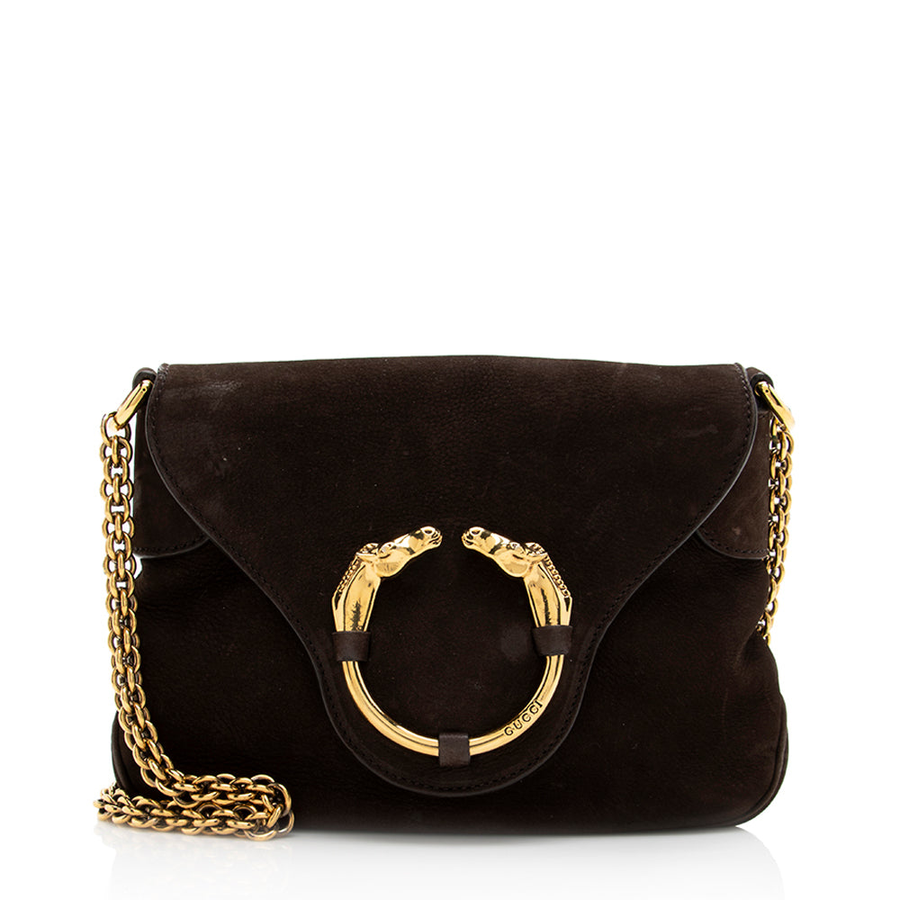 Gucci Nubuck Ribot SHF Leather Brown Small Flap Shoulder Bag