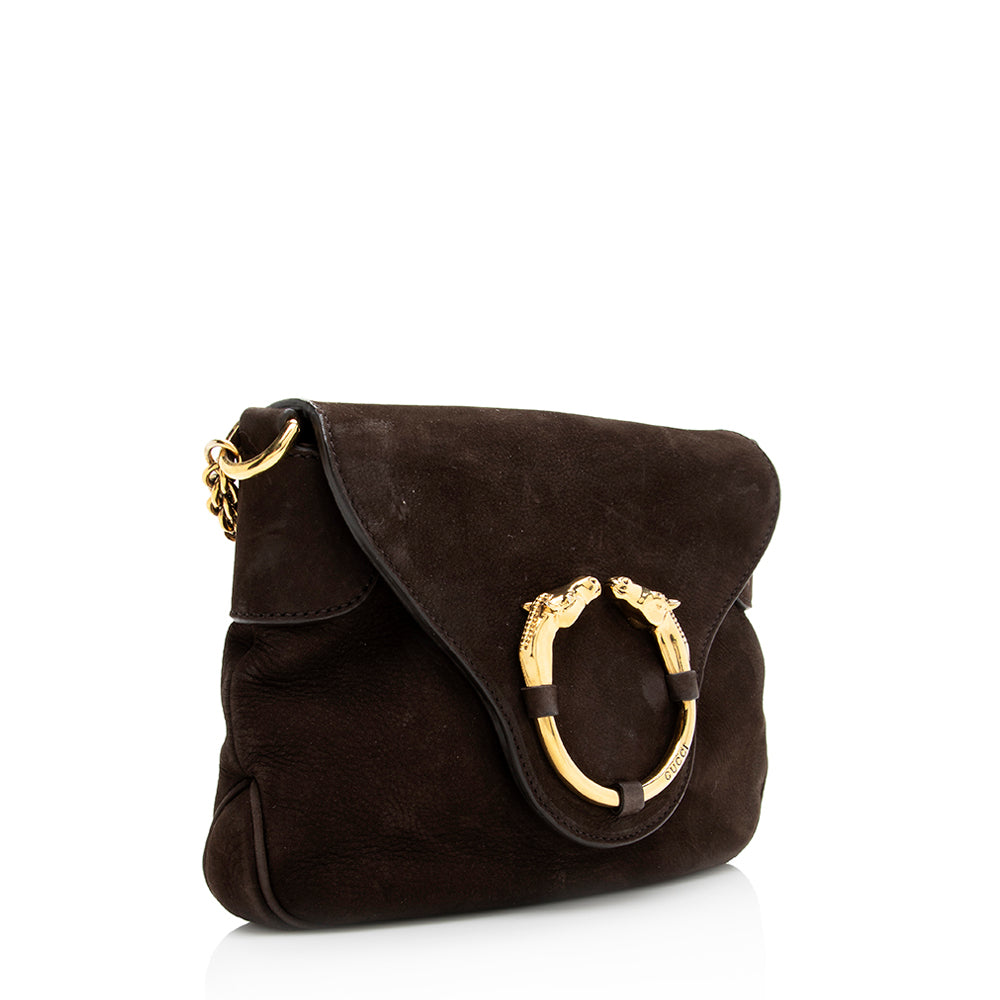 Gucci Nubuck Ribot SHF Leather Brown Small Flap Shoulder Bag