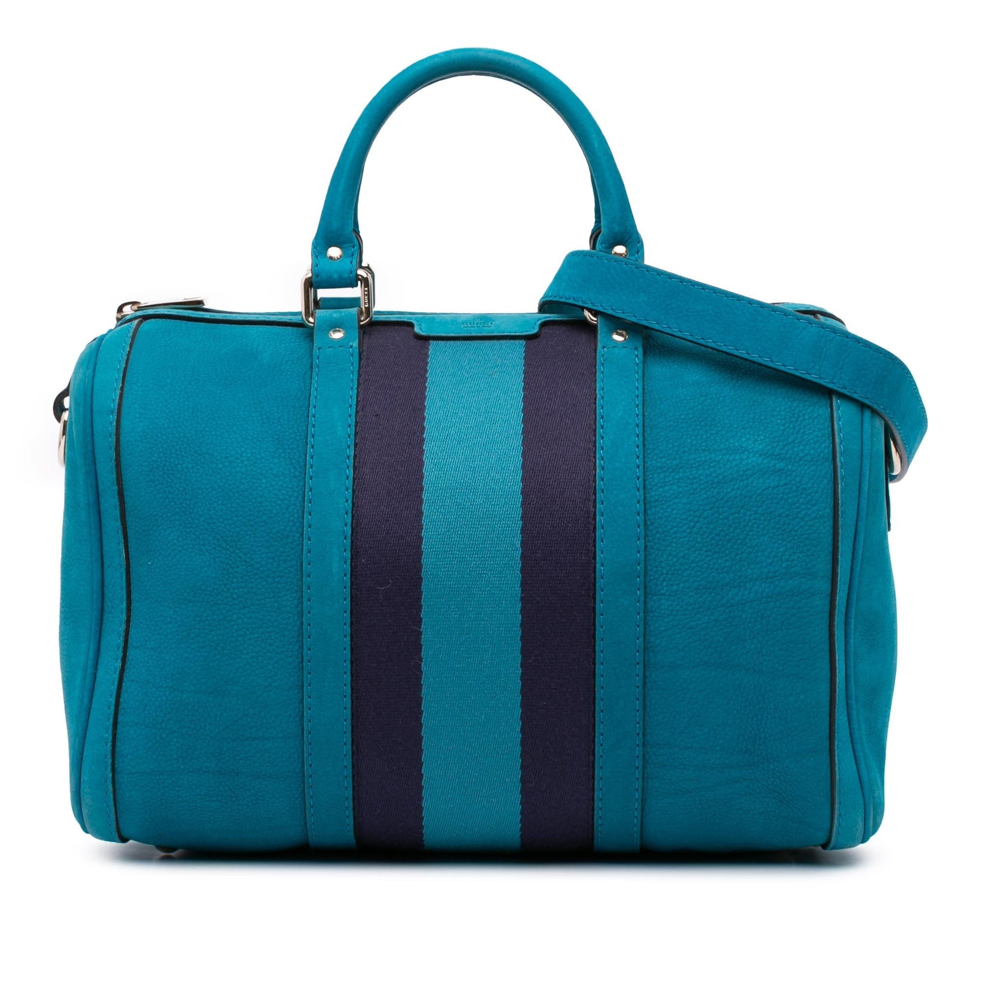 Gucci Nubuck Web Joy Leather Blue Satchel Bag