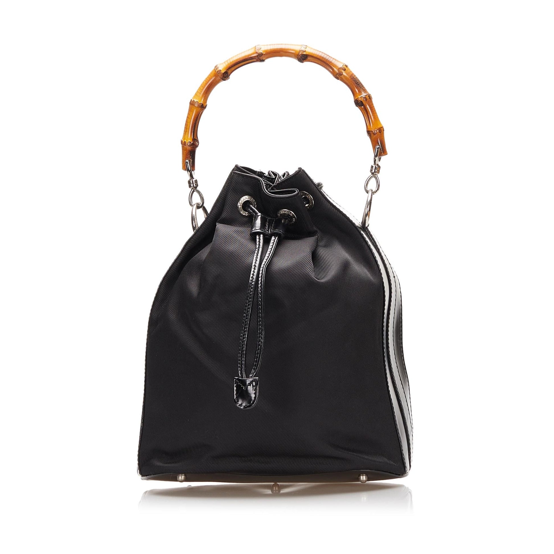 Gucci Bamboo SHG-2zTbNP Nylon Black Bucket Bag