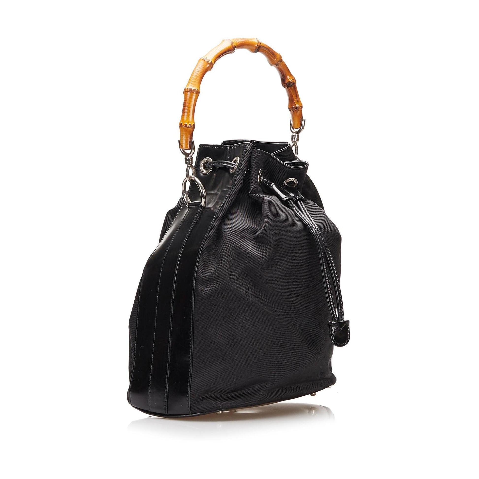 Gucci Bamboo SHG-2zTbNP Nylon Black Bucket Bag