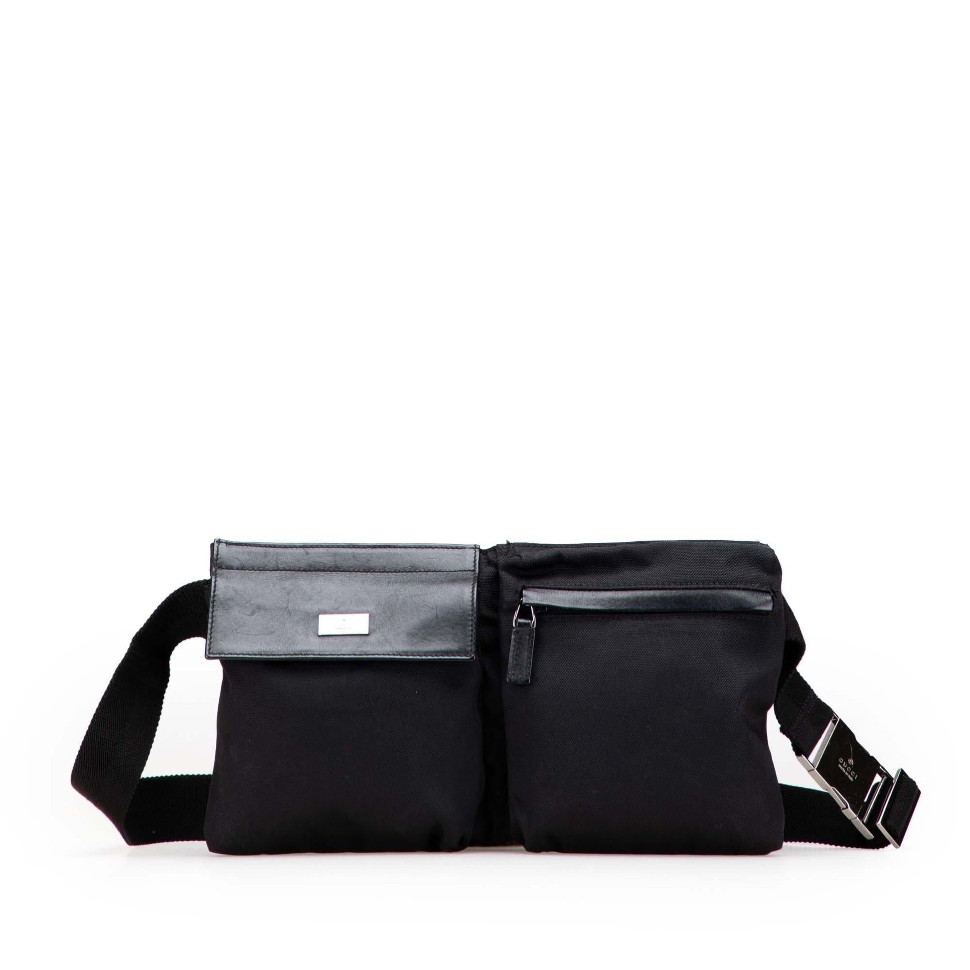 Gucci Double Pocket Belt Nylon Calf Black Accessory