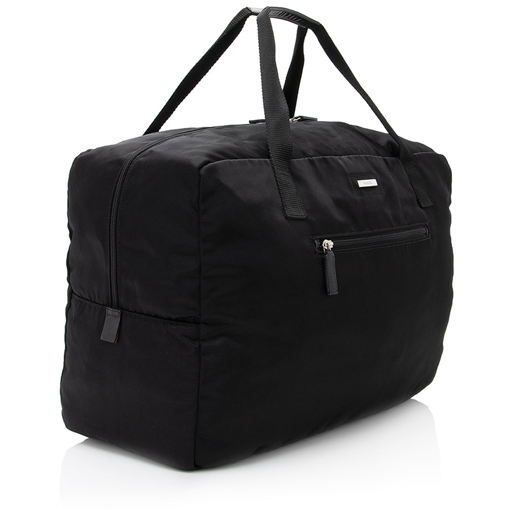 Gucci Duffel SHF Leather Nylon Black Travel Bag