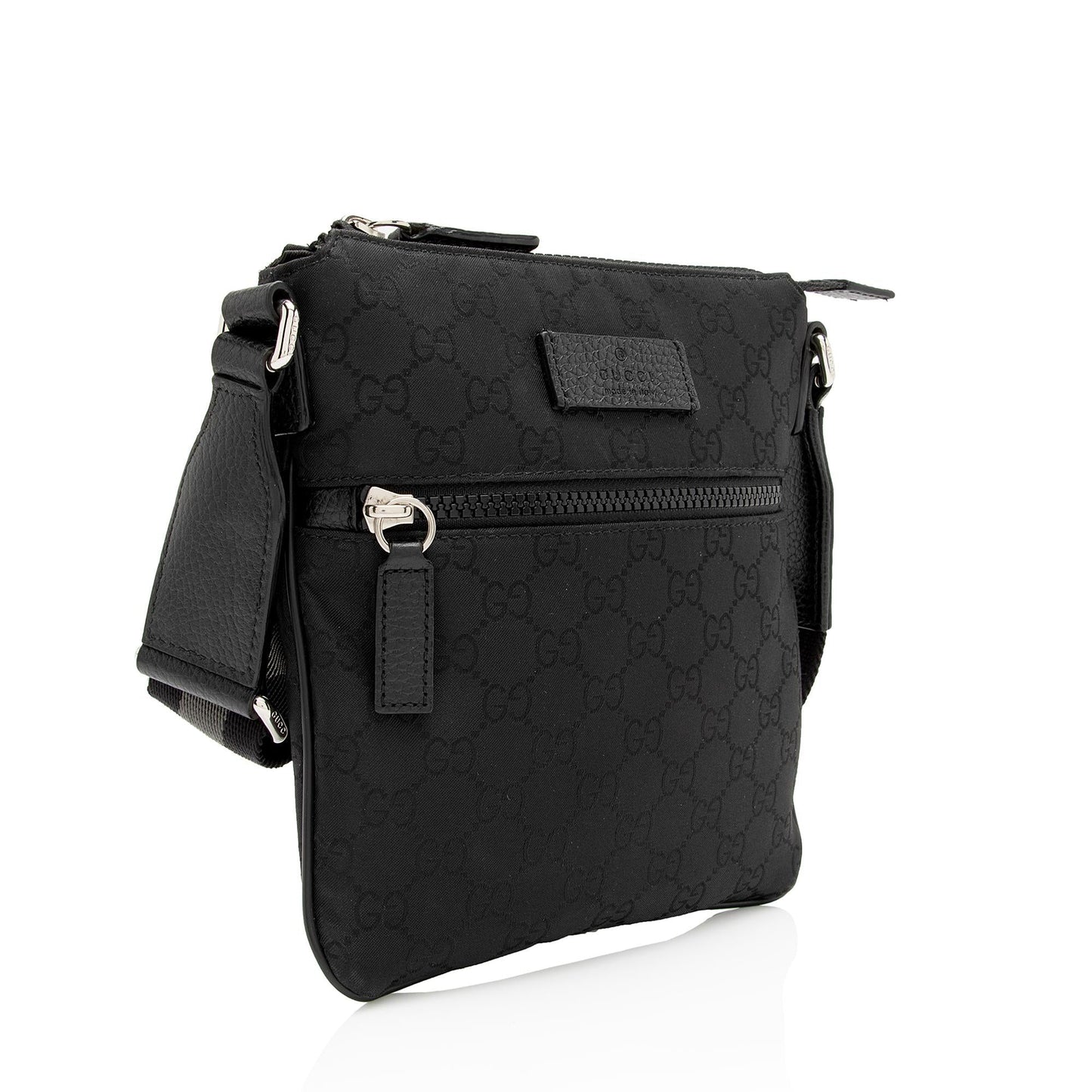 Gucci Flat Messenger SHF-uRak7p Monogram Leather Nylon Black Shoes