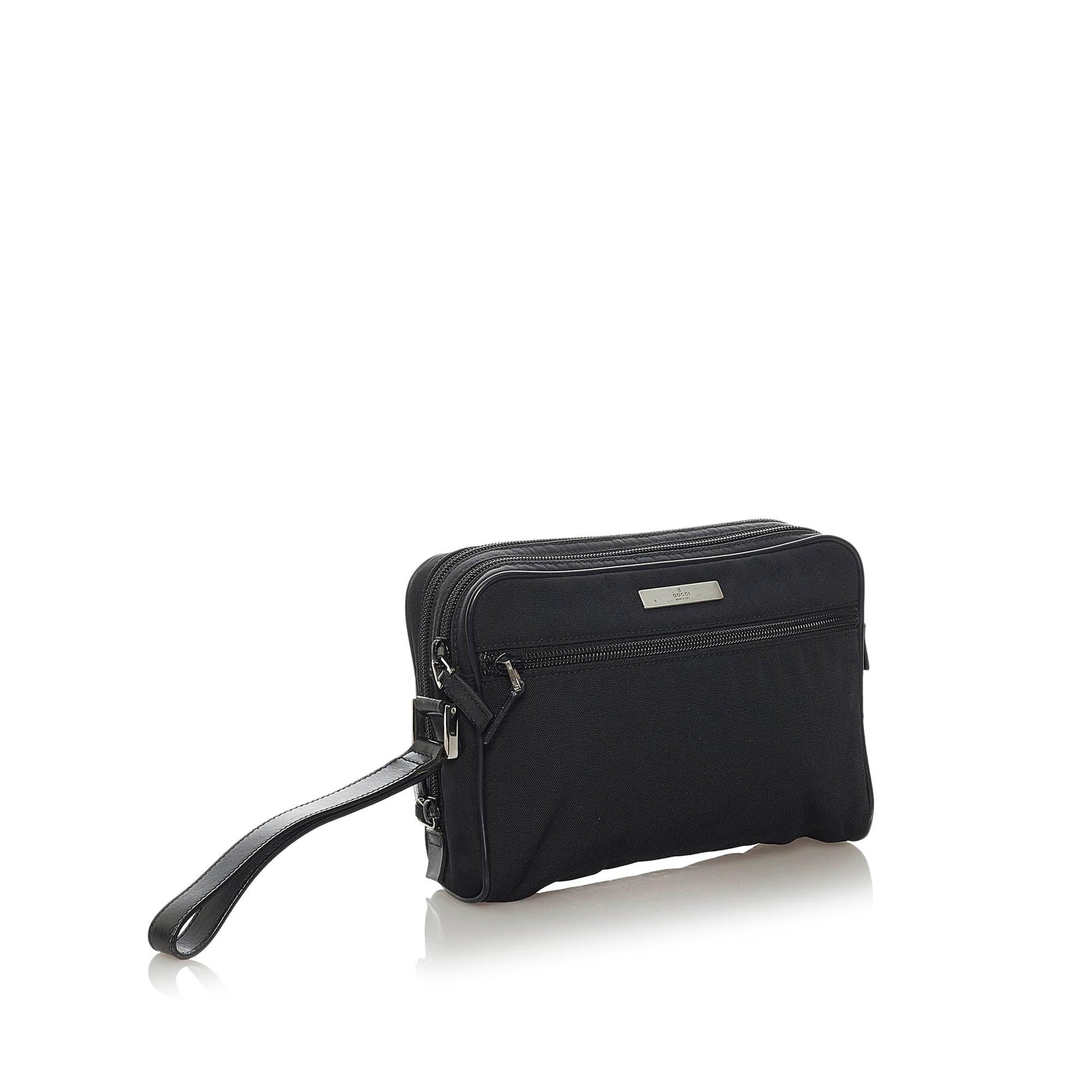 Gucci Pouch SHG Nylon Calf Black Handbag
