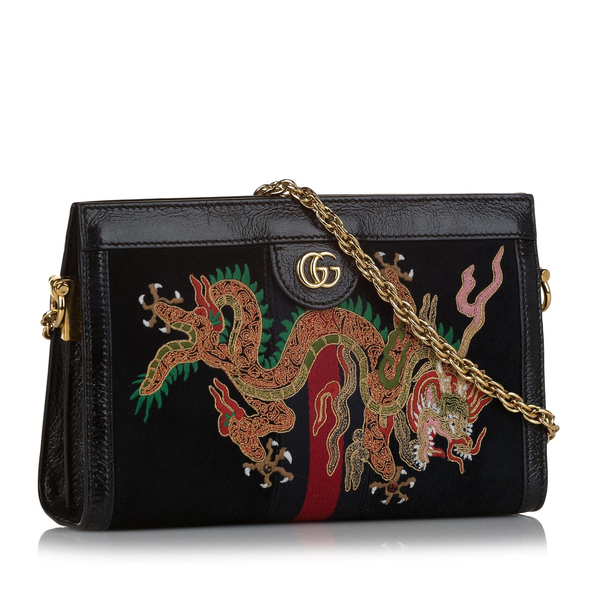 Gucci Ophidia Dragon SHG Suede Black Crossbody Bag