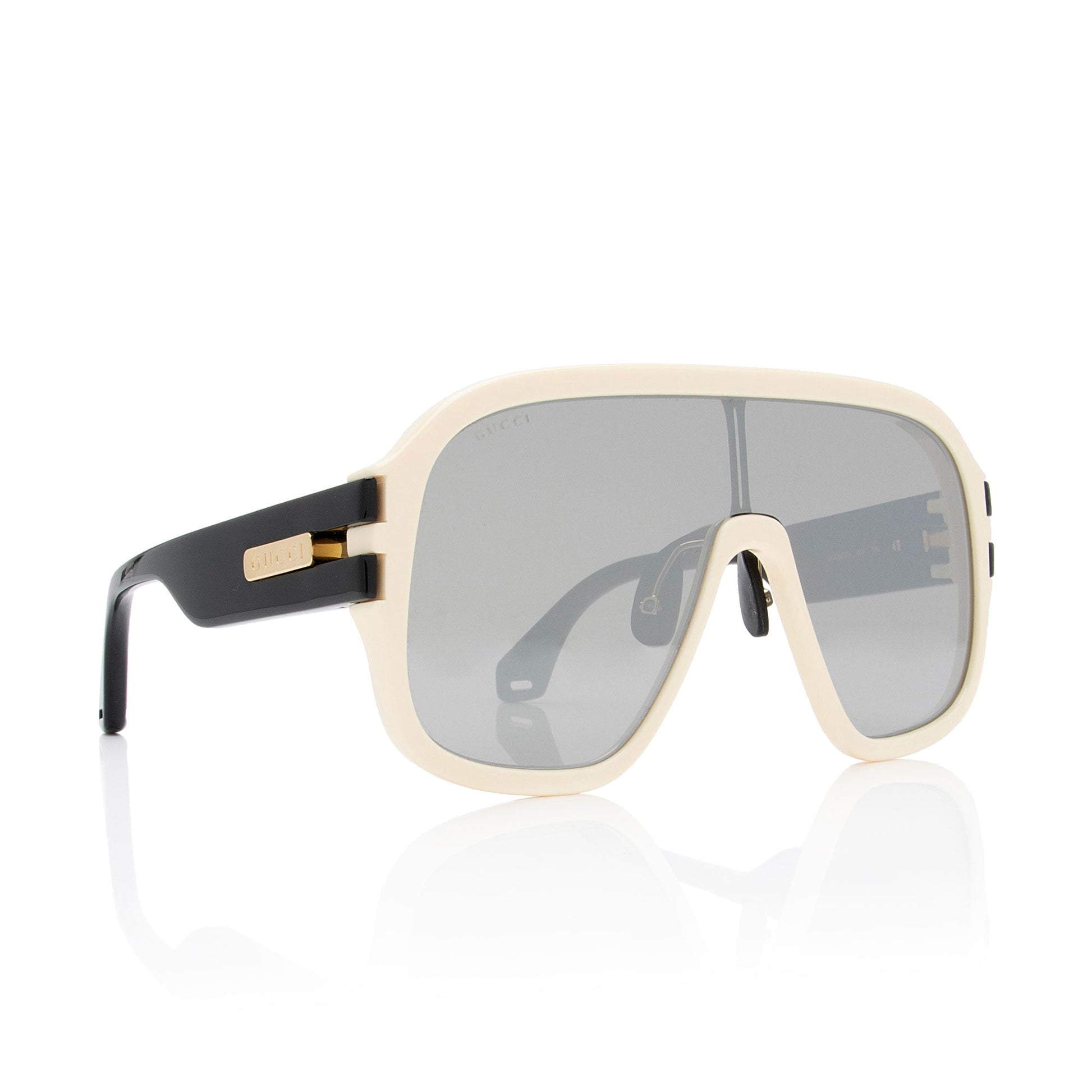 Gucci Oversized Shield Sunglasses SHF-Y3TGfI Black White Accessory