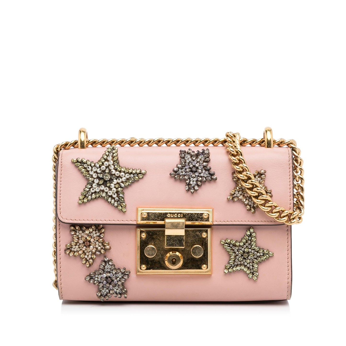 Gucci Padlock Crystal Embelished SHG-IbIDVW Calf Pink Crossbody Bag