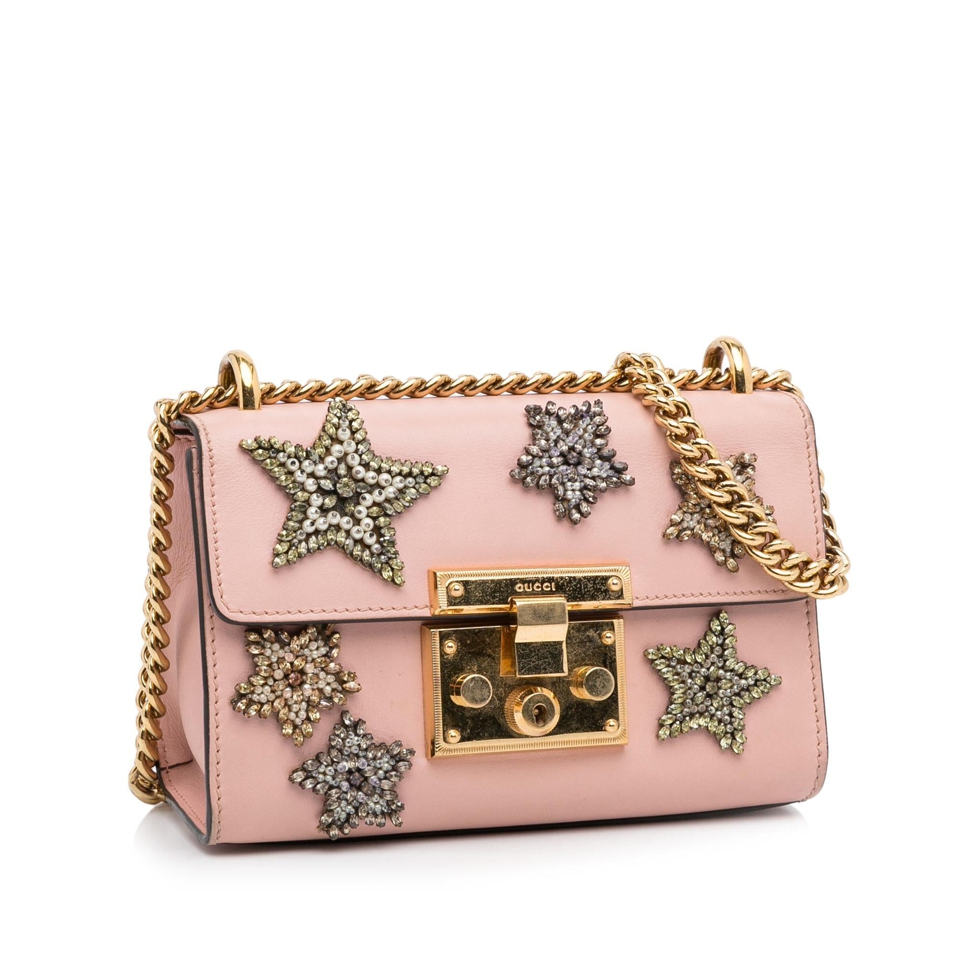 Gucci Padlock Crystal Embelished SHG-IbIDVW Calf Pink Crossbody Bag