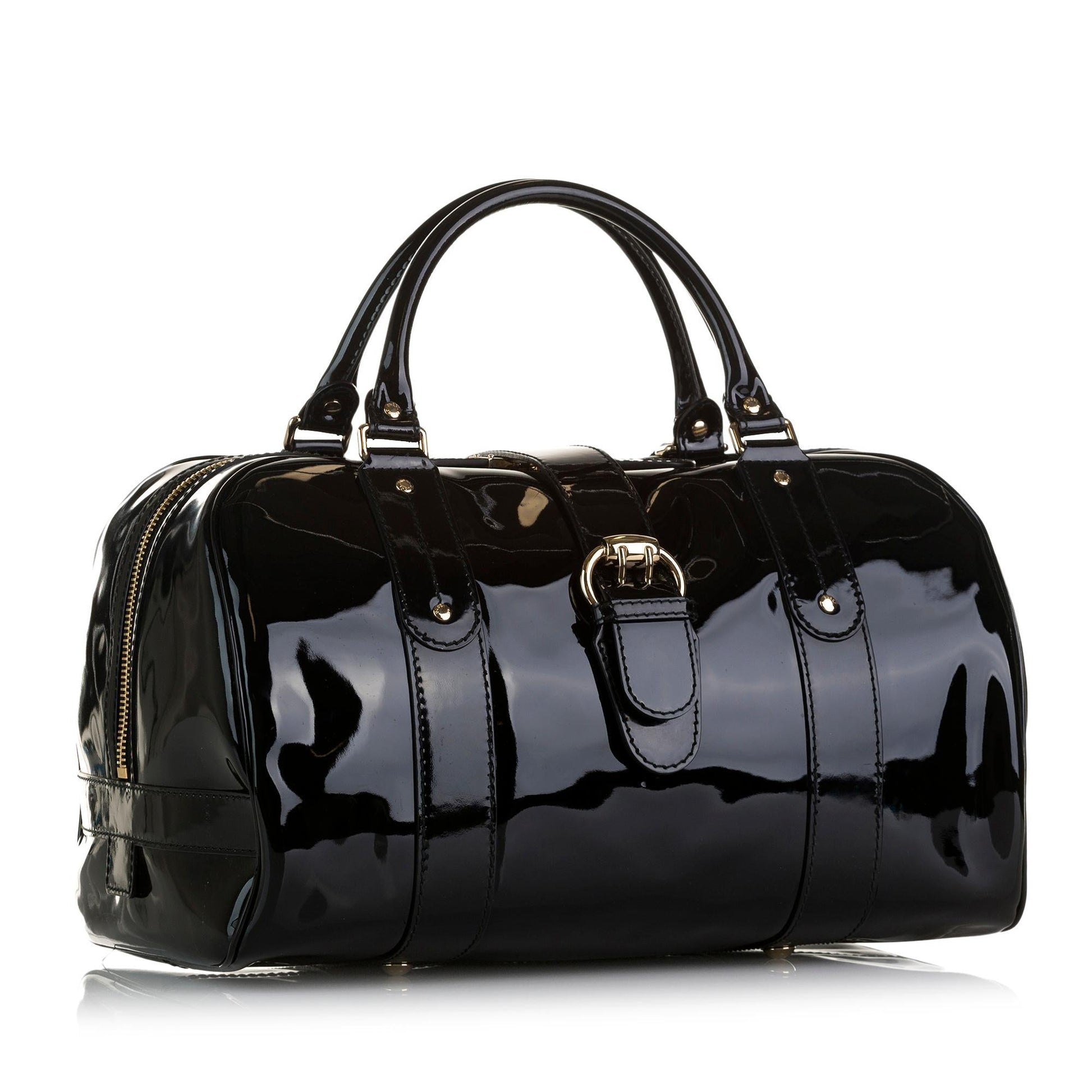 Gucci Boston SHG-SjjnhF Leather Patent Black Satchel Bag