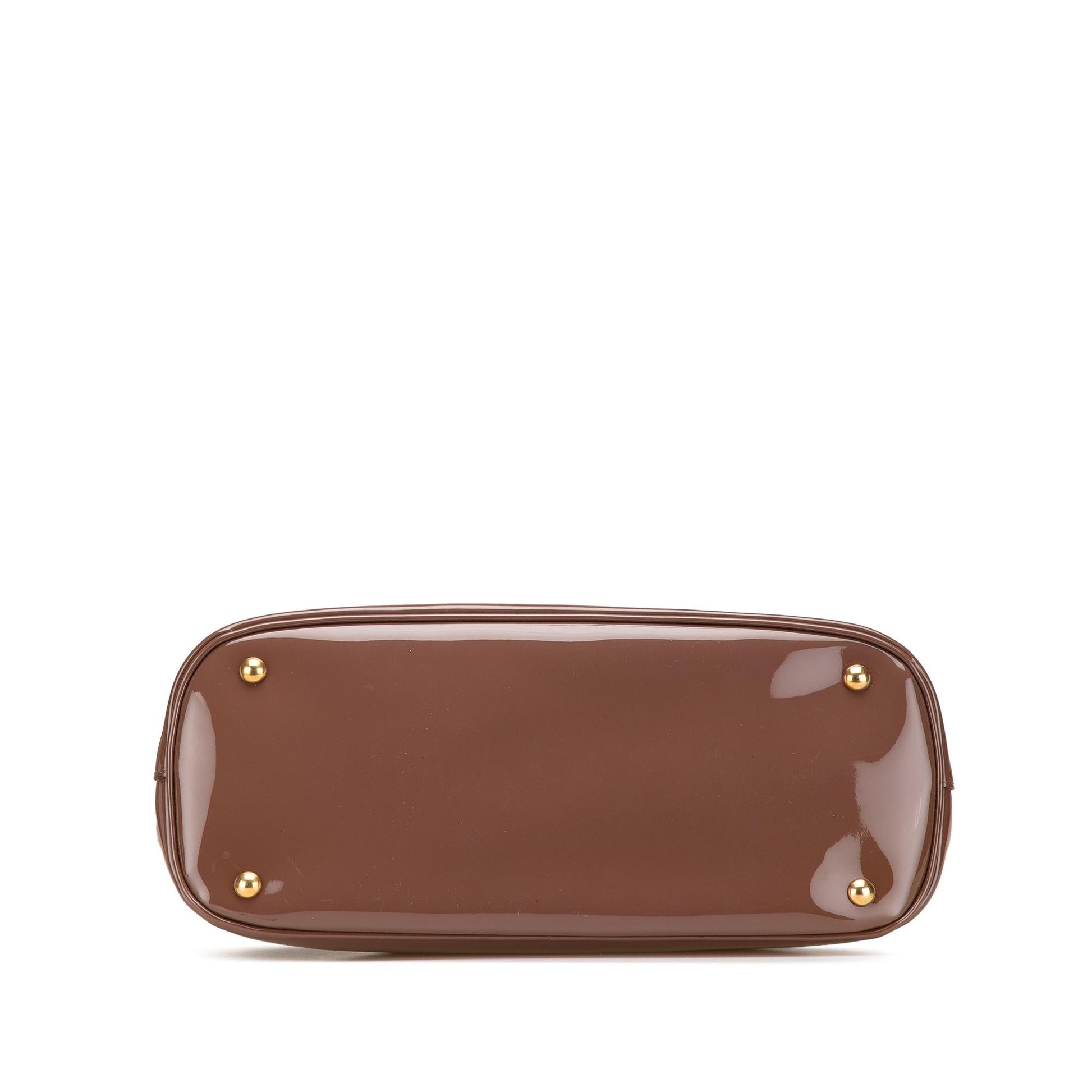 Gucci Bright Bit Leather Patent Brown Satchel Bag