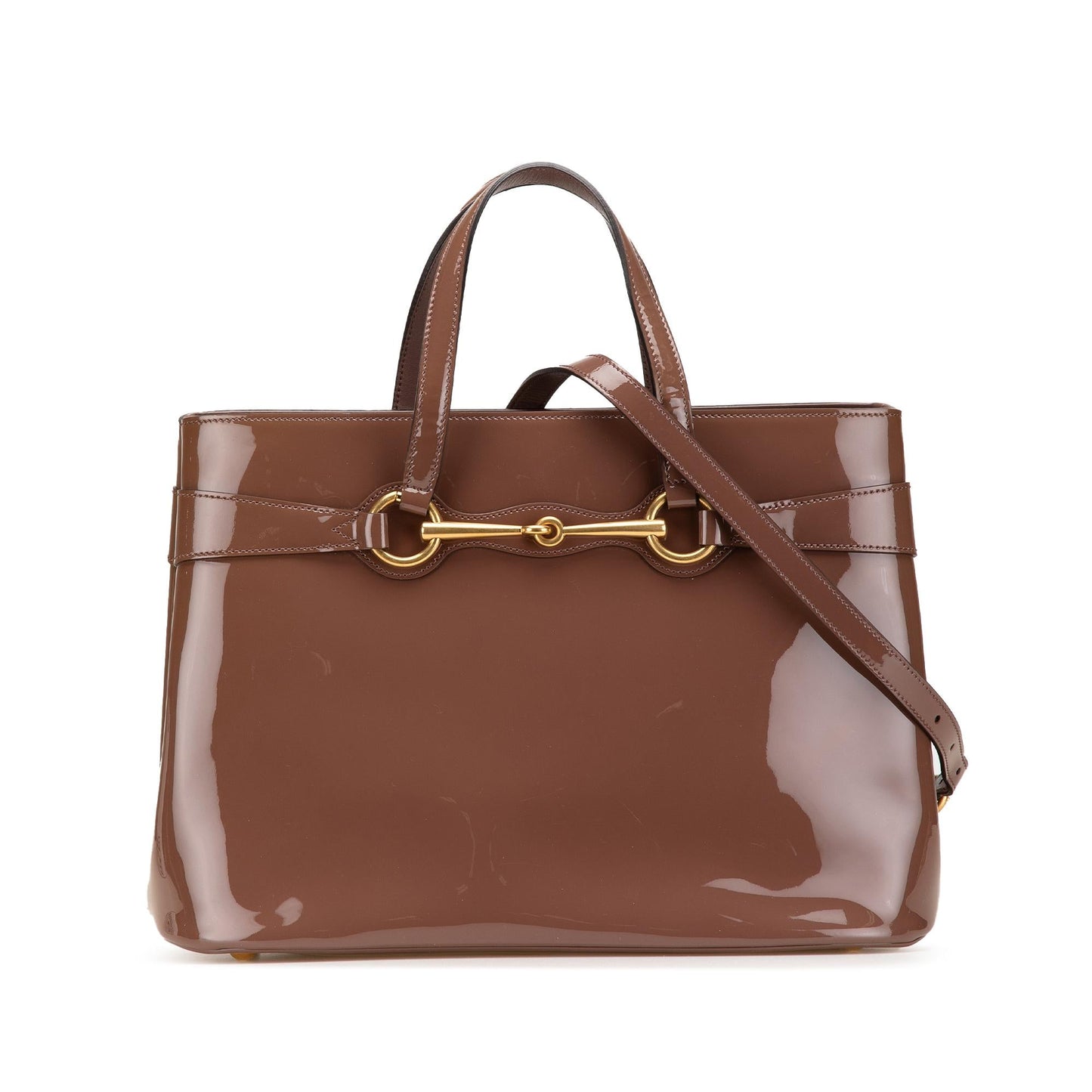 Gucci Bright Bit Leather Patent Brown Satchel Bag
