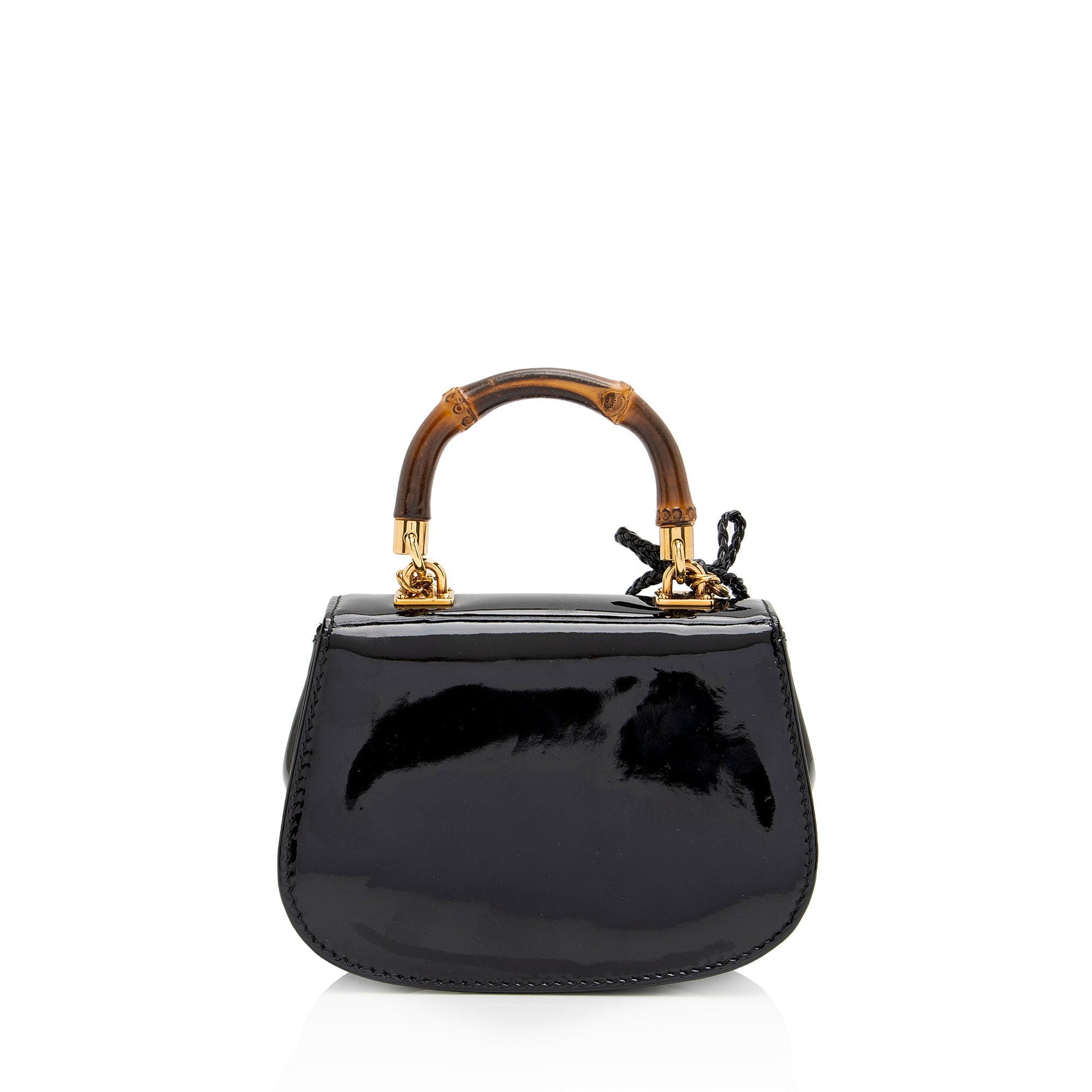 Gucci Bamboo Night Evening Leather Patent Black Crossbody Bag