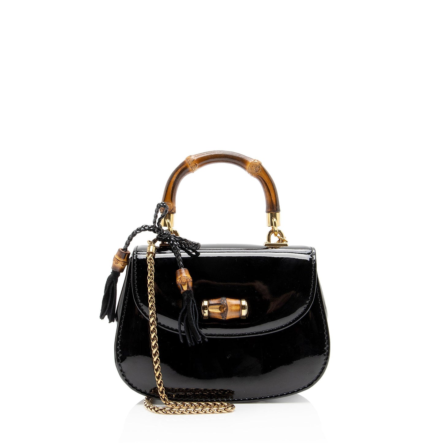 Gucci Bamboo Night Evening Leather Patent Black Crossbody Bag