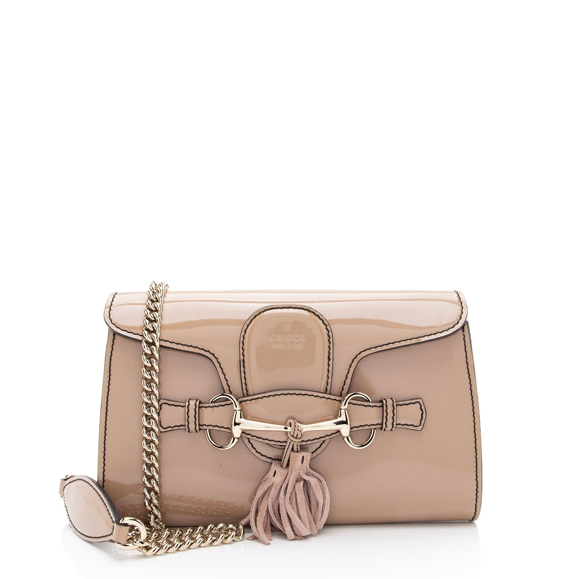 Gucci Emily SHF-FaCHlt Leather Suede Patent Beige Shoulder Bag