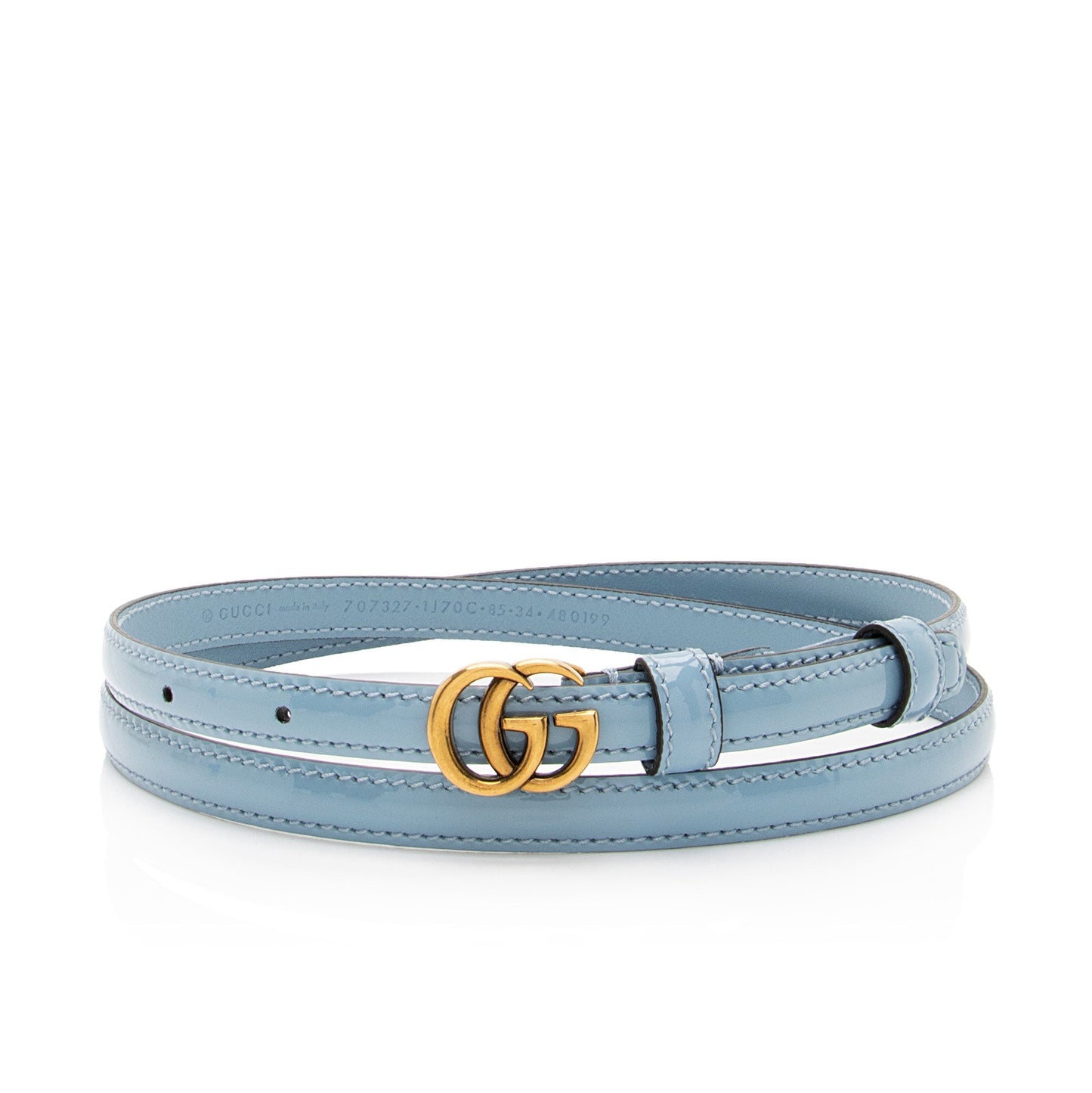 Gucci GG Marmont Slim Belt - Leather Patent Blue Accessory