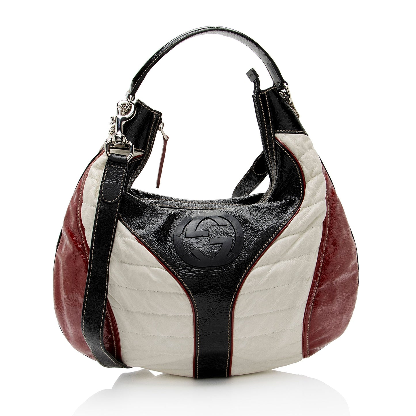 Gucci Snow Glam Leather Patent Black White Shoulder Bag