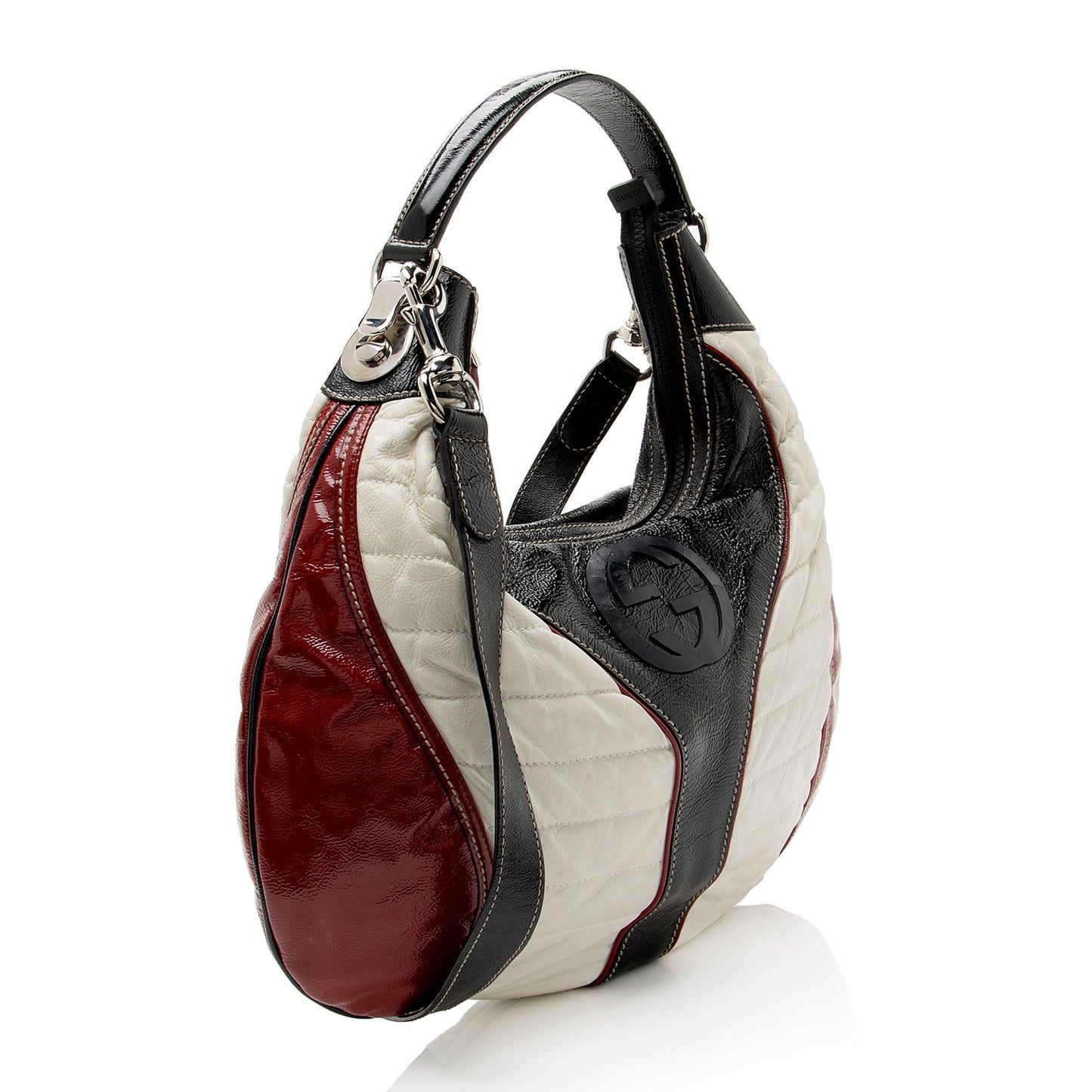 Gucci Snow Glam Leather Patent Black White Shoulder Bag