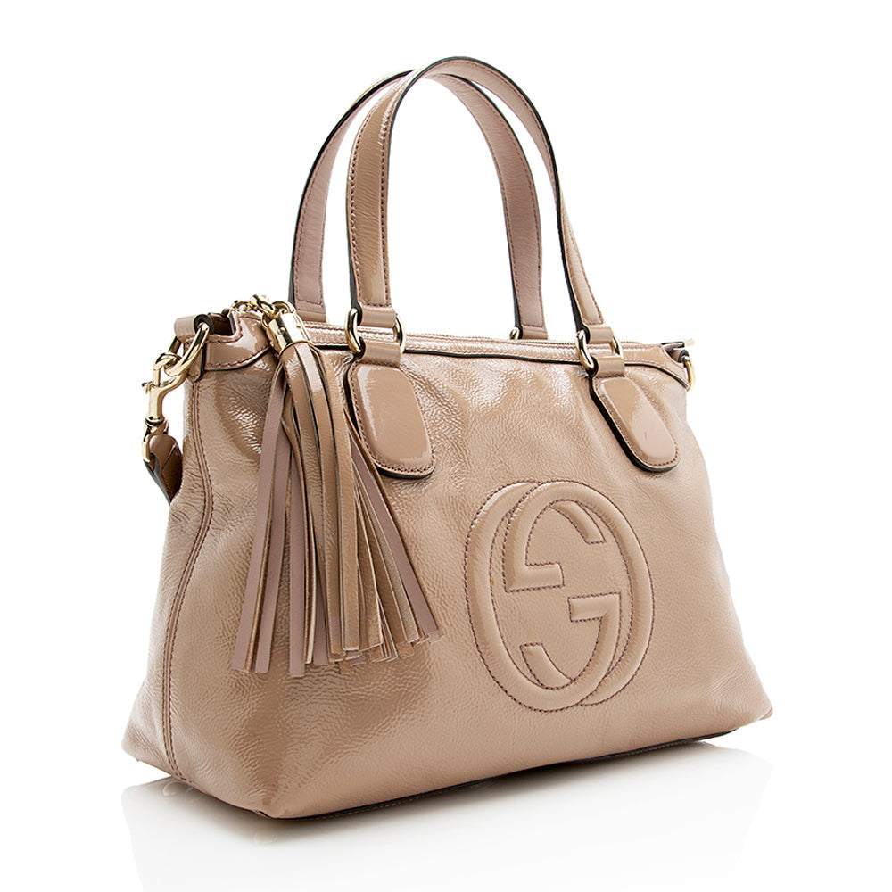 Gucci Soho Working SHF Leather Patent Beige Tote Bag