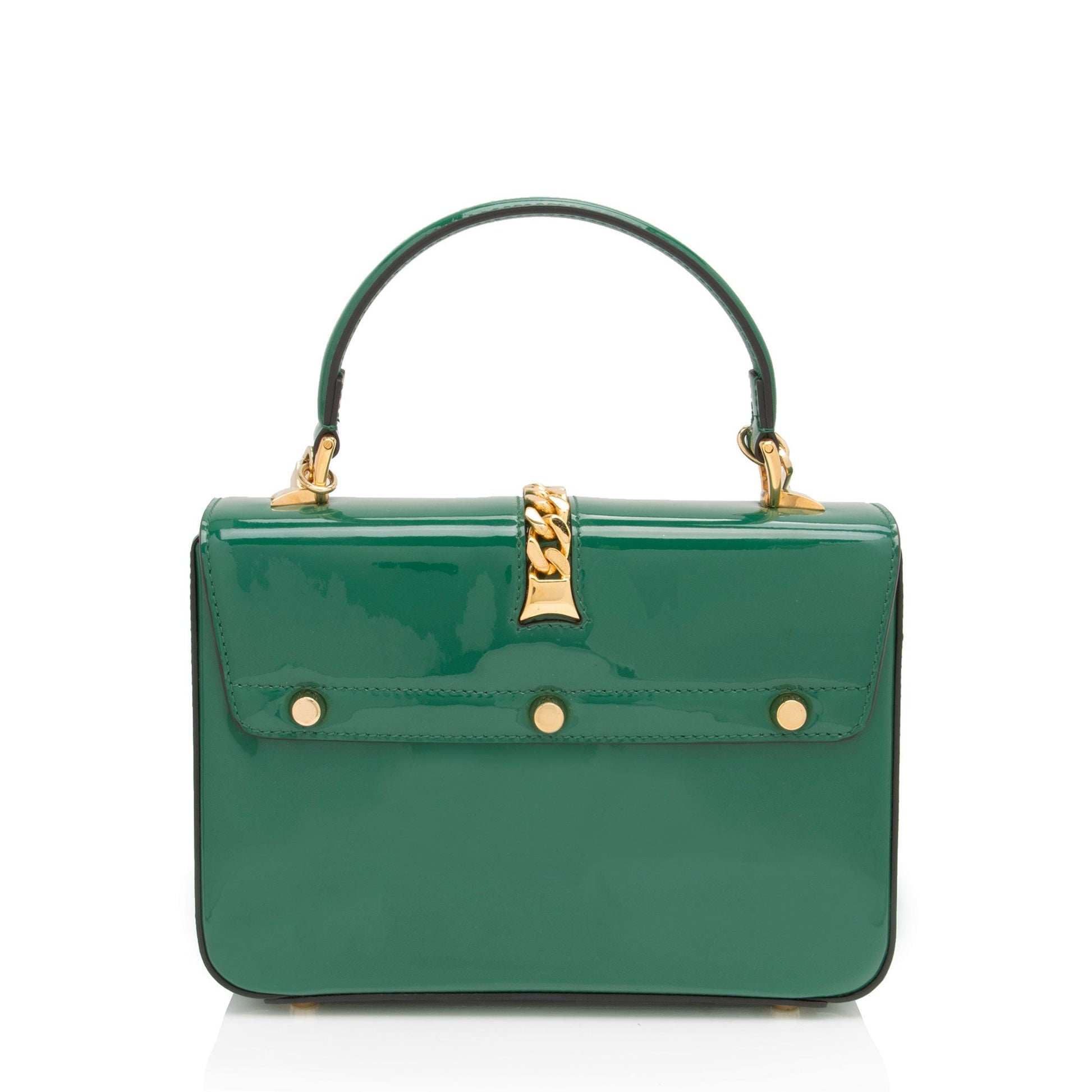 Gucci Sylvie Top Handle SHF-iiXdUI Leather Patent Green Mini Satchel Bag