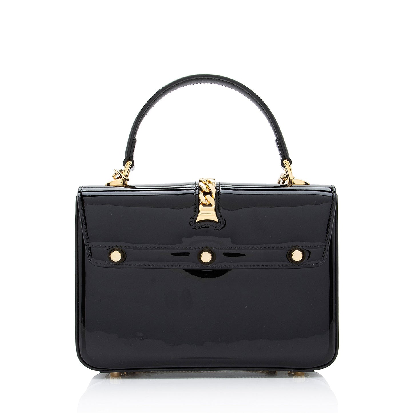 Gucci Sylvie Top Handle Leather Patent Black Mini Satchel Bag Shf Lrhvs4