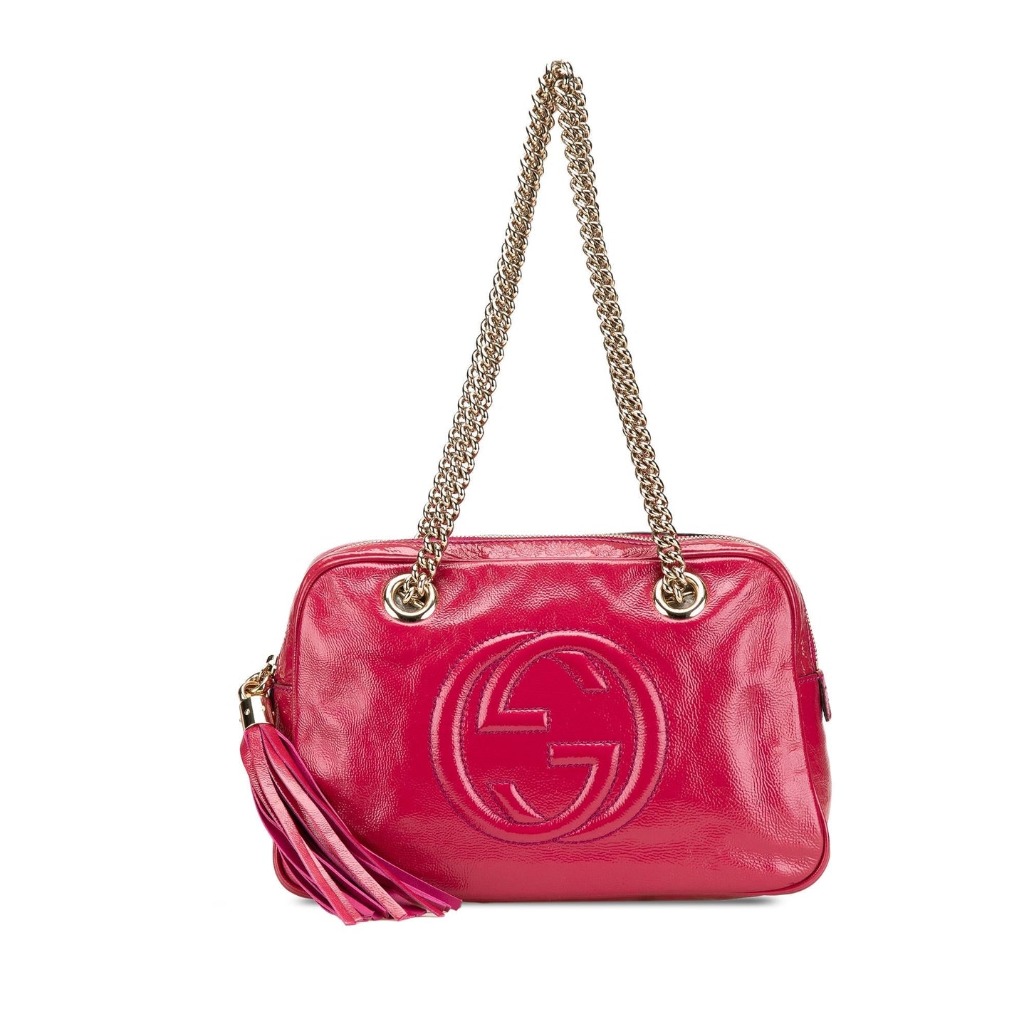 Gucci Soho Zip Leather Patent Pink Chain Shoulder Bag