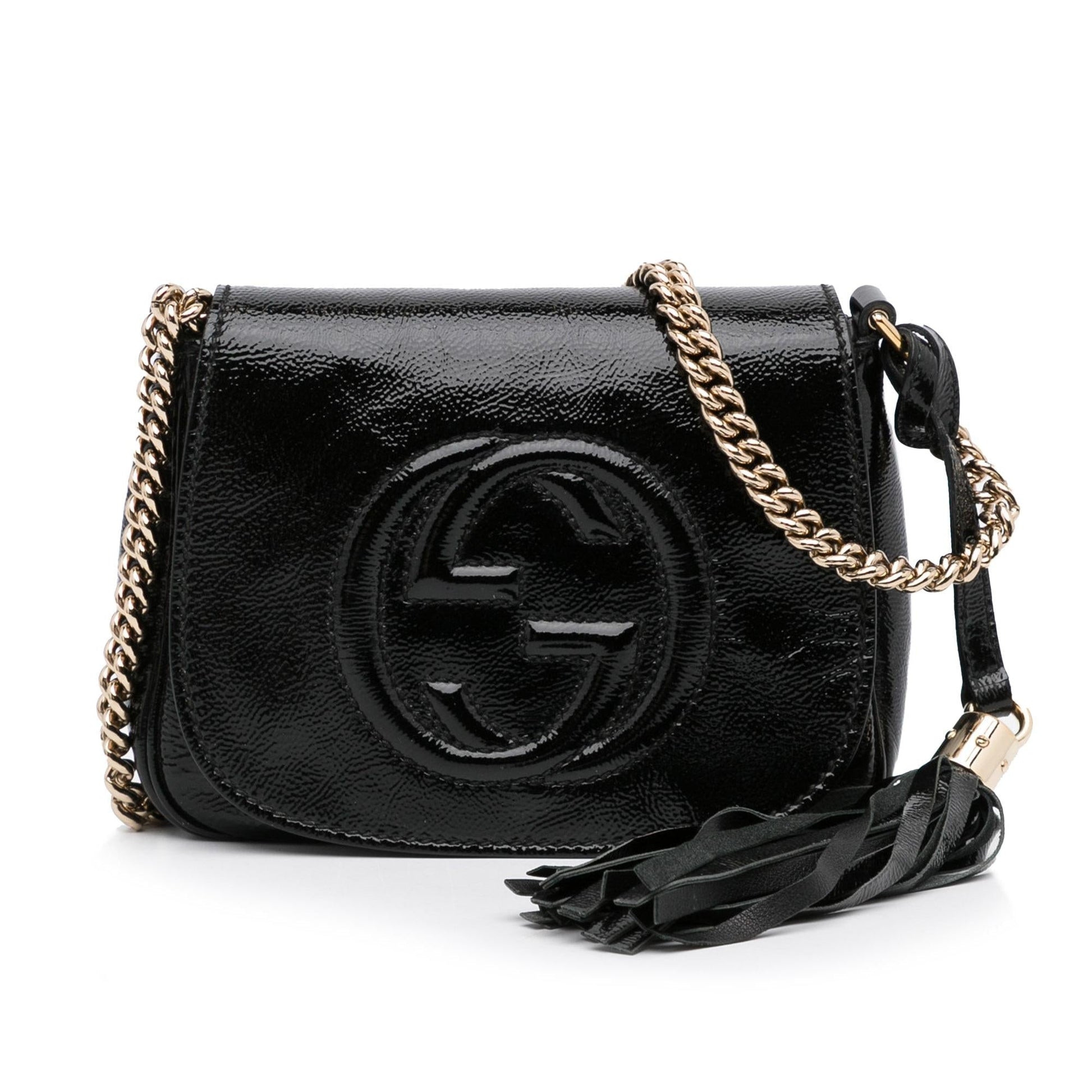 Gucci Soho SHG-EIjZmu Leather Patent Black Flap Crossbody Bag