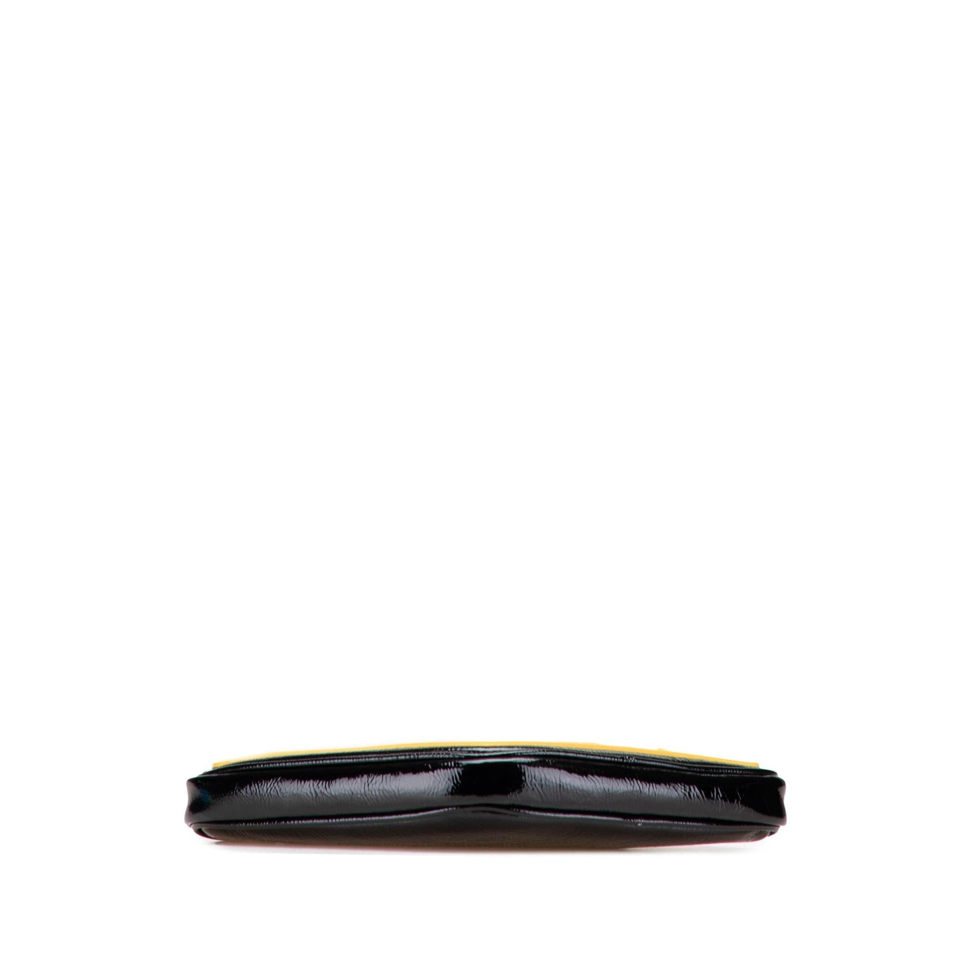 Gucci Rubber Game Patch Wristlet Leather Patent Black Logo Clutch Bag