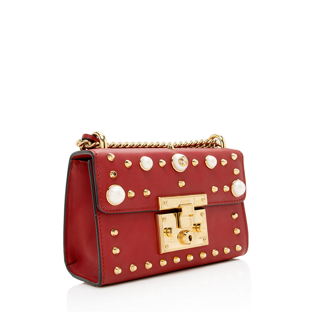 Gucci Pearl Embellished Padlock - FINAL Leather Red Small Crossbody Bag
