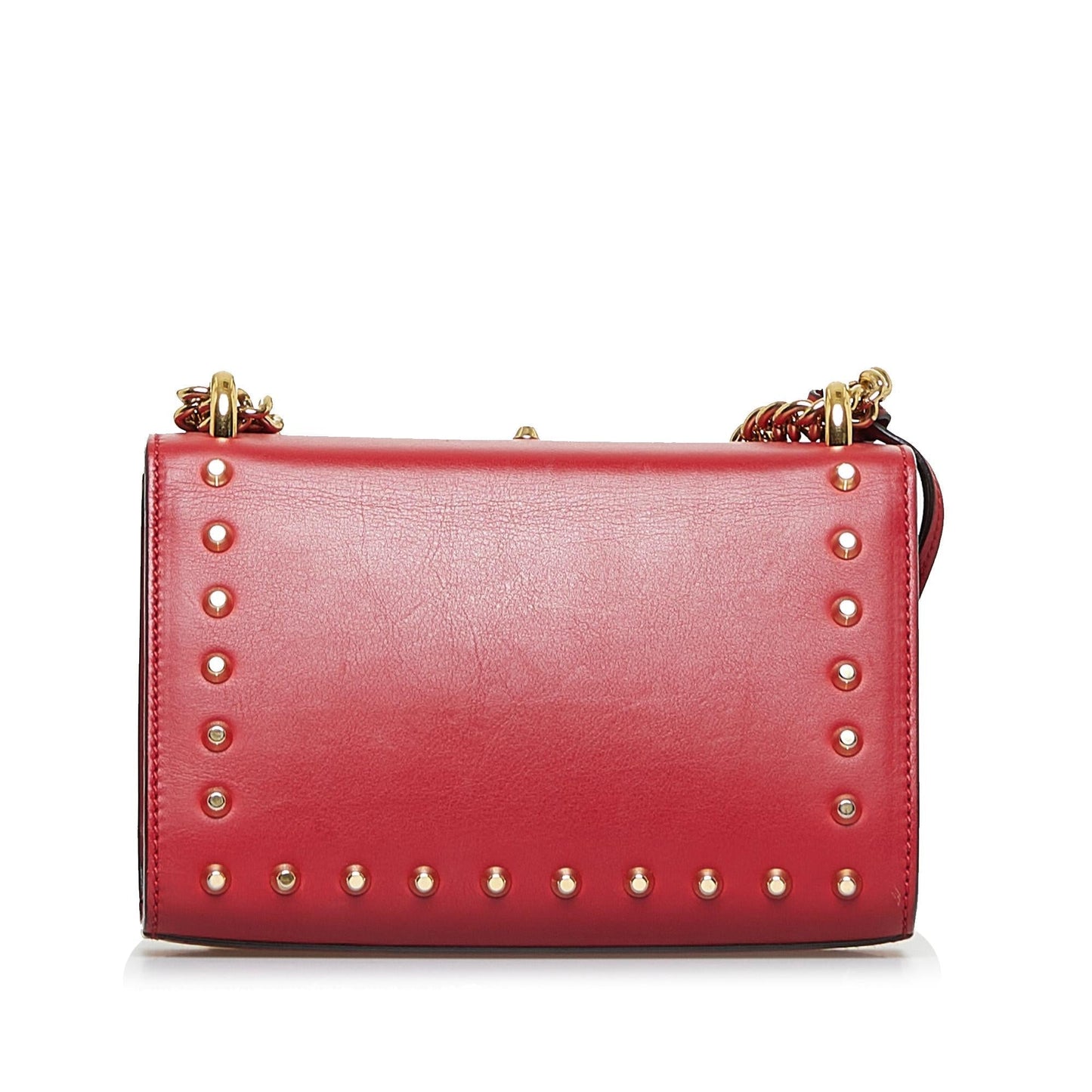 Gucci Pearl Studded Padlock SHG-5UFKsP Calf Red Shoulder Bag
