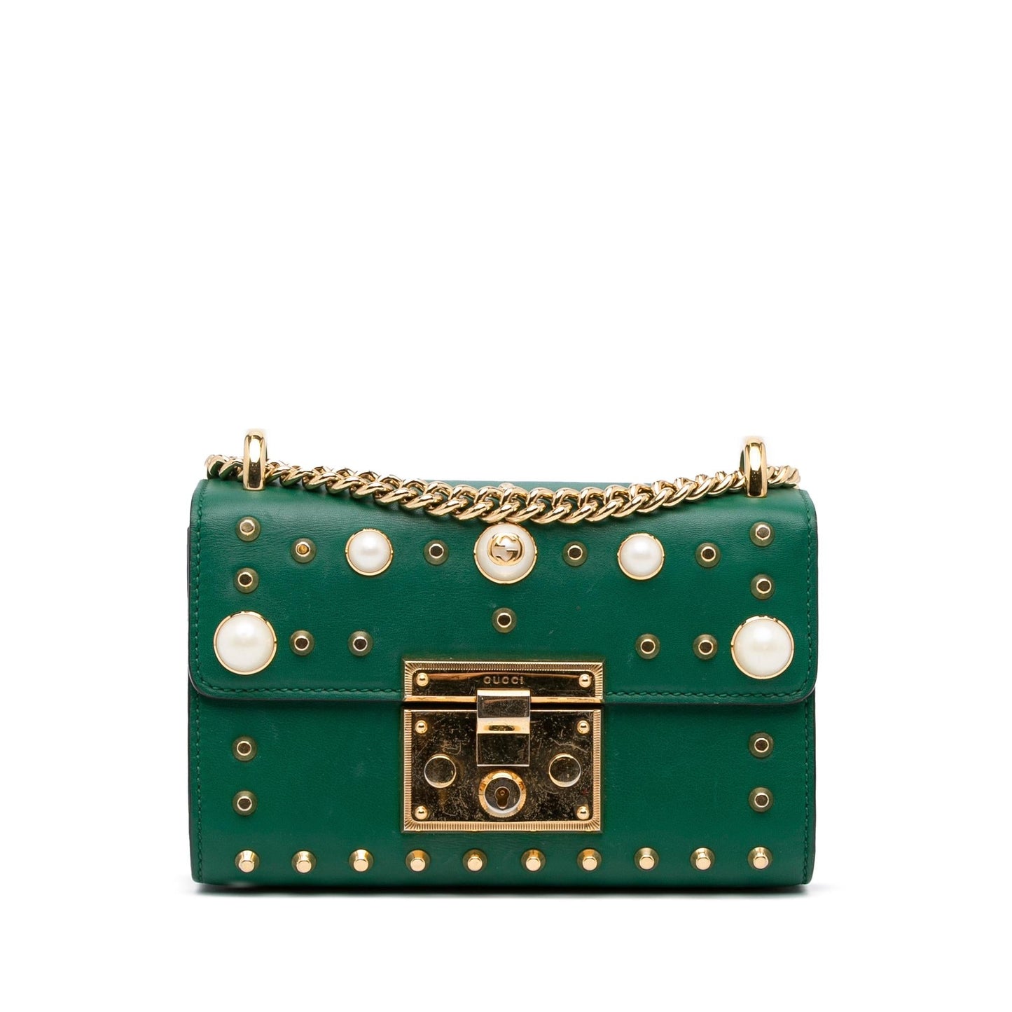 Gucci Pearl Studded Padlock SHG-hZTmgn Calf Green Crossbody Bag