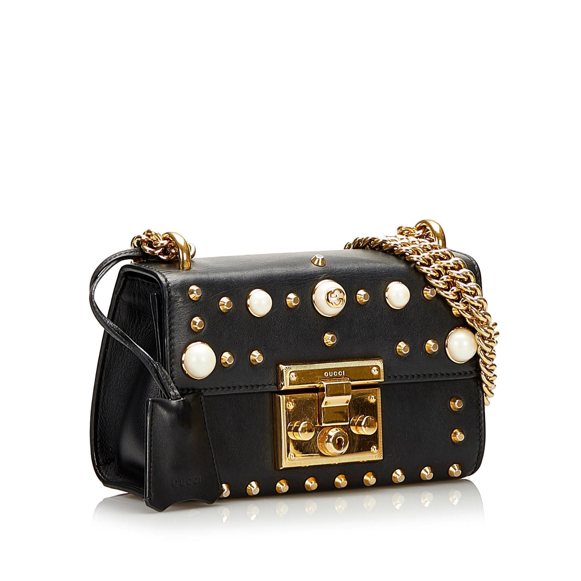 Gucci Pearl Studded Padlock SHG-YS15Ug Calf Black Crossbody Bag