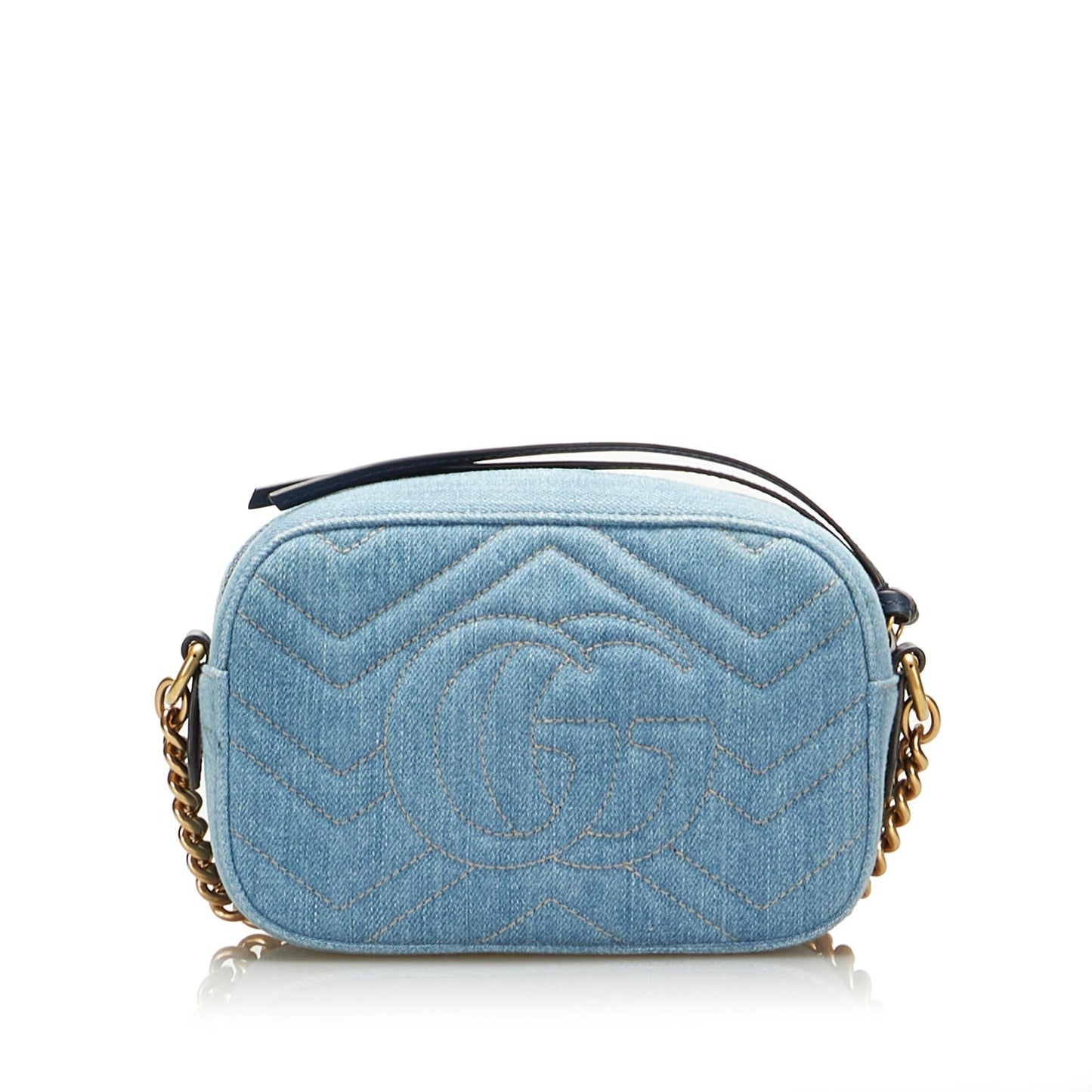 Gucci Pearly GG Marmont SHG-PJCqOG Matelasse Denim Blue Crossbody Bag