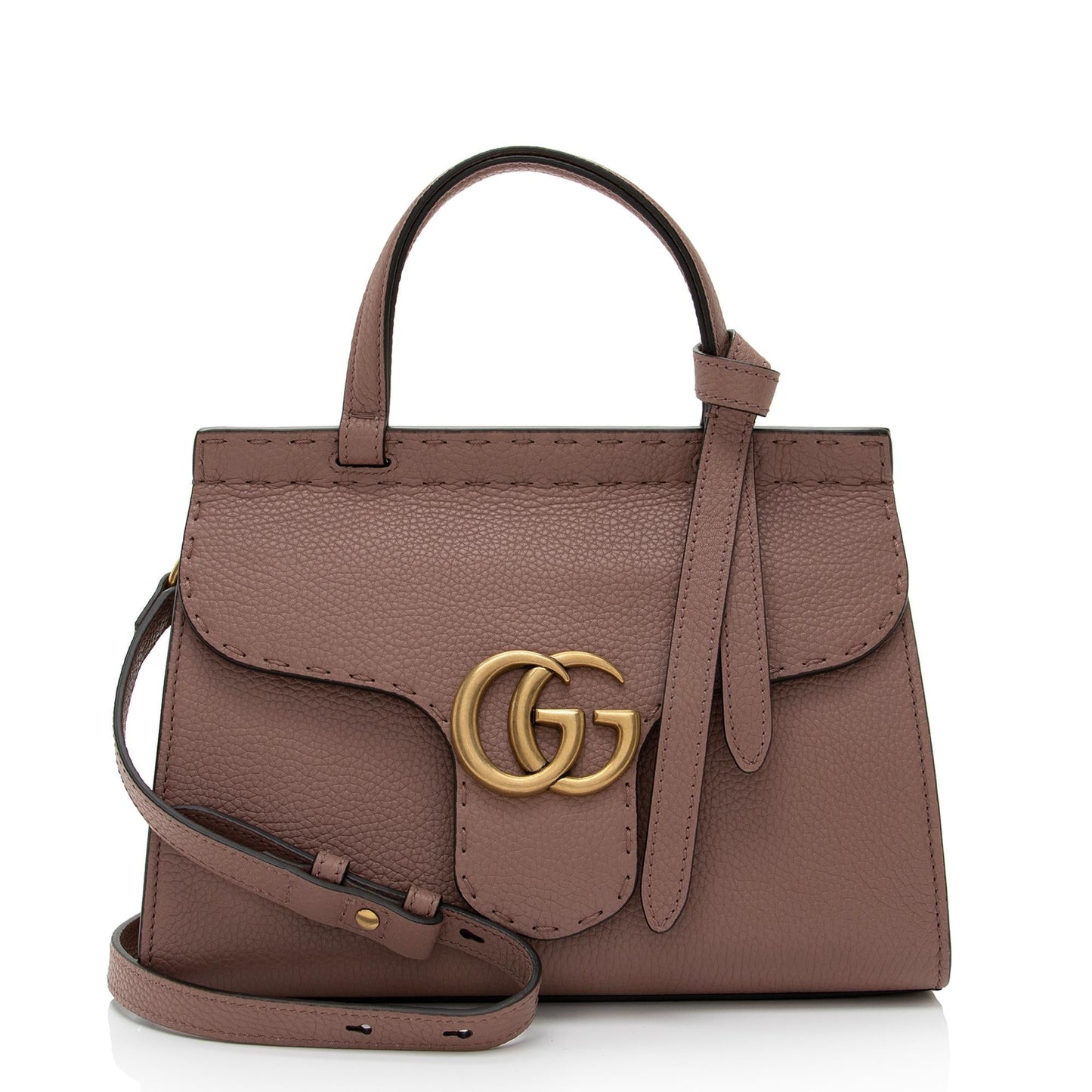 Gucci Pebbled GG Marmont SHF-1GP6PA Leather Pink Mini Top Handle Crossbody Bag