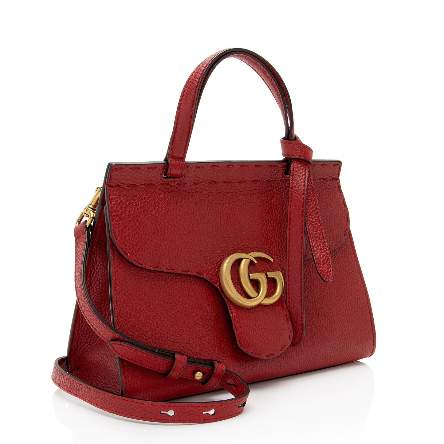 Gucci Pebbled GG Marmont SHF-CZXc44 Leather Red Mini Top Handle Shoulder Bag
